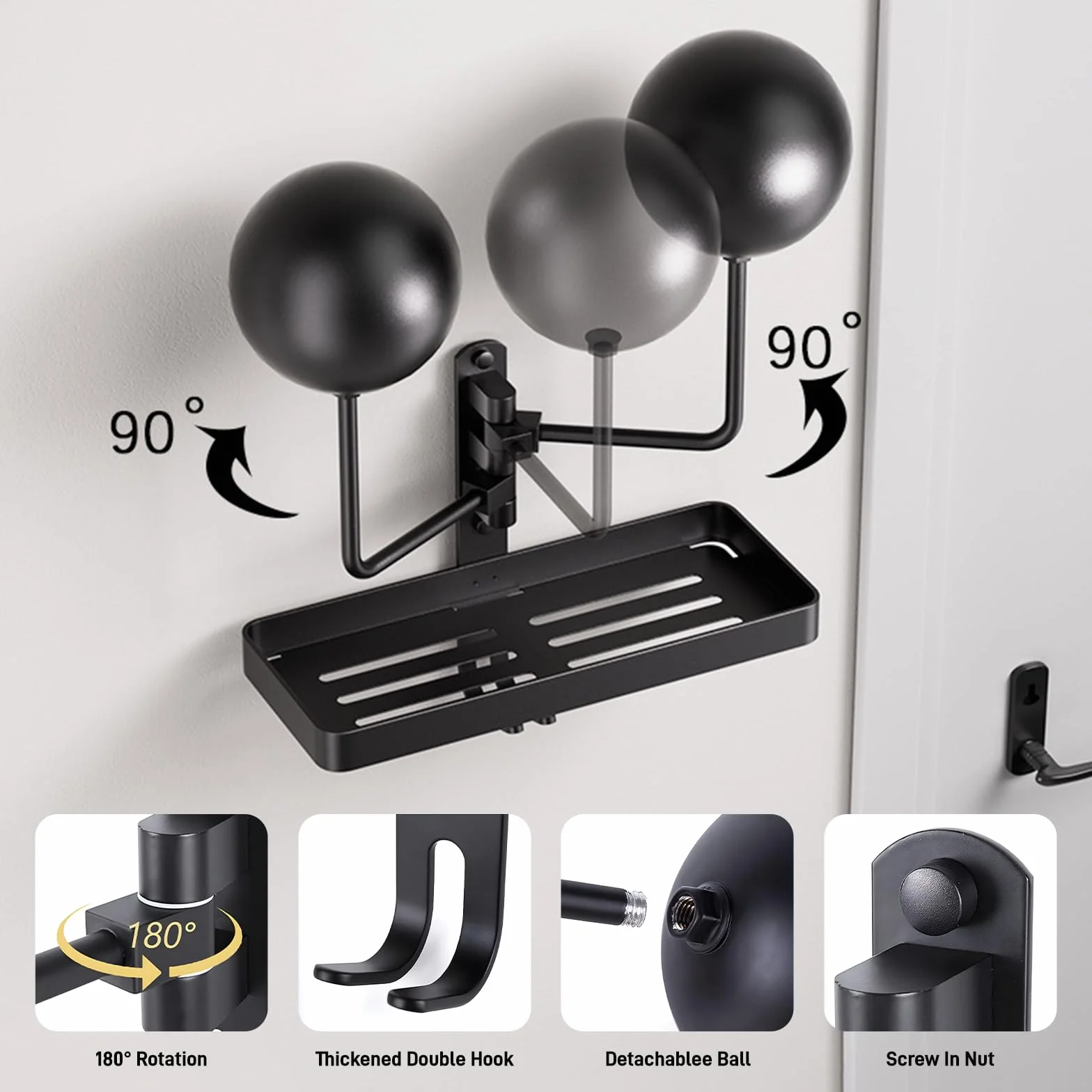 Portacasco Moto da Parete Multifunzione 180° con Ganci per Caschi Cappelli Parrucche