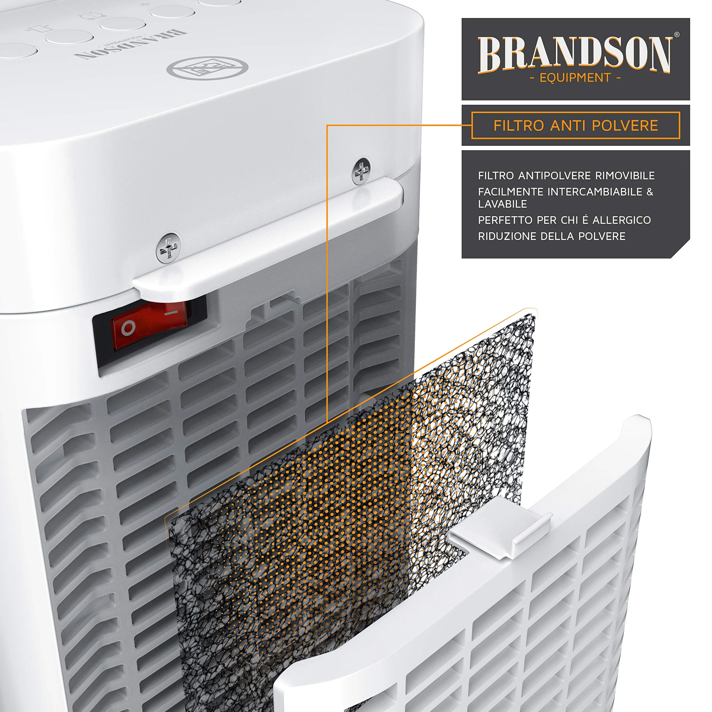 Brandson - Termoventilatore con Telecomando - Termoventilatore in Ceramica Bagno a Risparmio energetico, Silenzioso - Riscaldamento rapido con Funzione di Oscillazione - 2 Livelli di Riscaldamento -