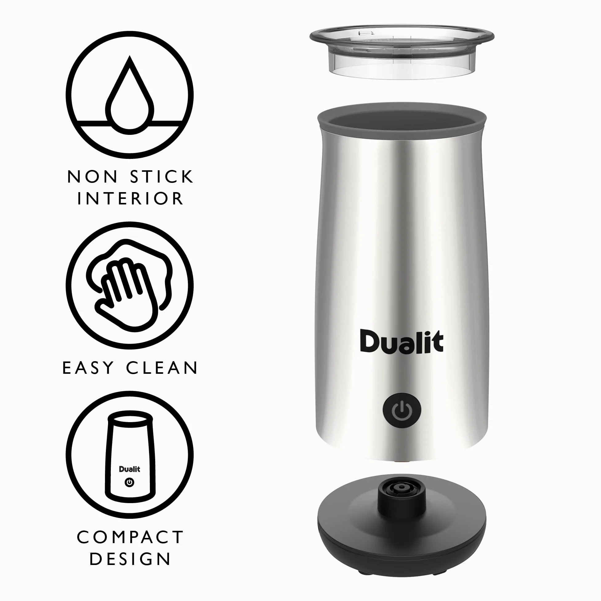 Dualit Macchina per cioccolata calda e montalatte - Capacità 250 ml - Polvere, bottoni e cioccolato grattugiato - Vellutata in 3 minuti - Caraffa senza fili - Cromato