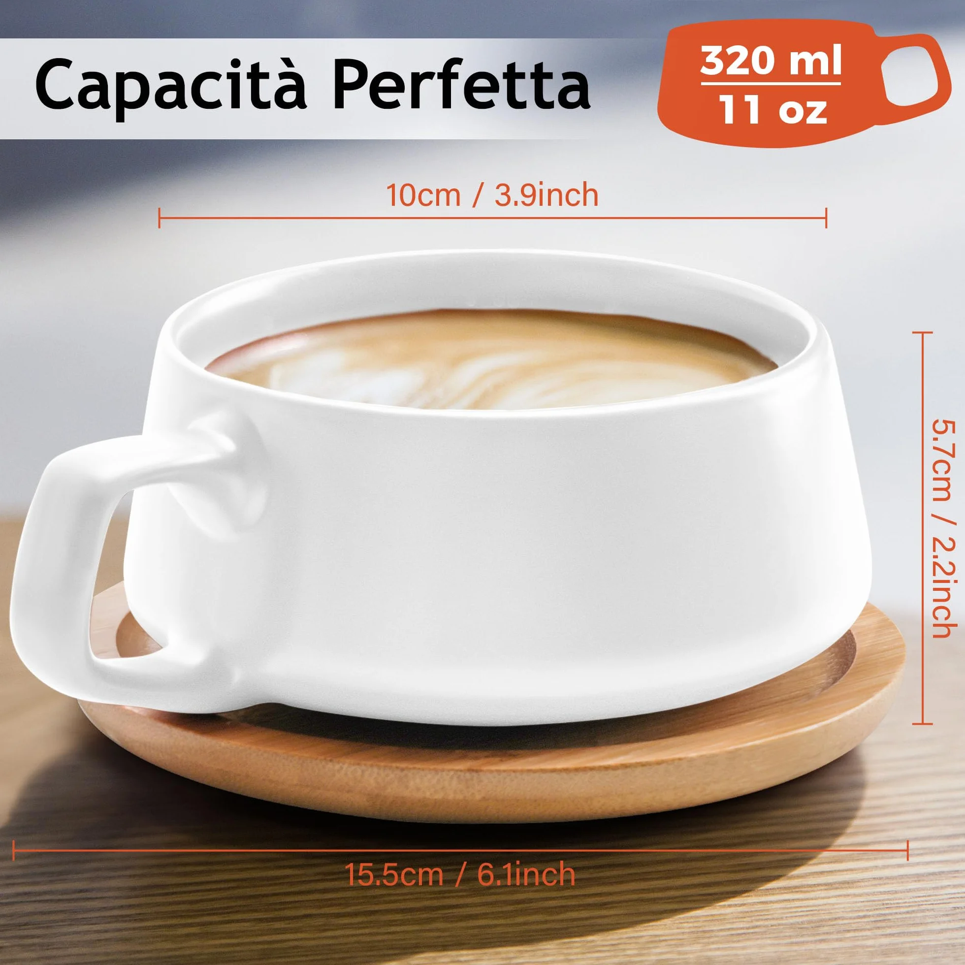 MIAMIO 4 tazze da caffè 320 ml set in gres Luxe Bianco
