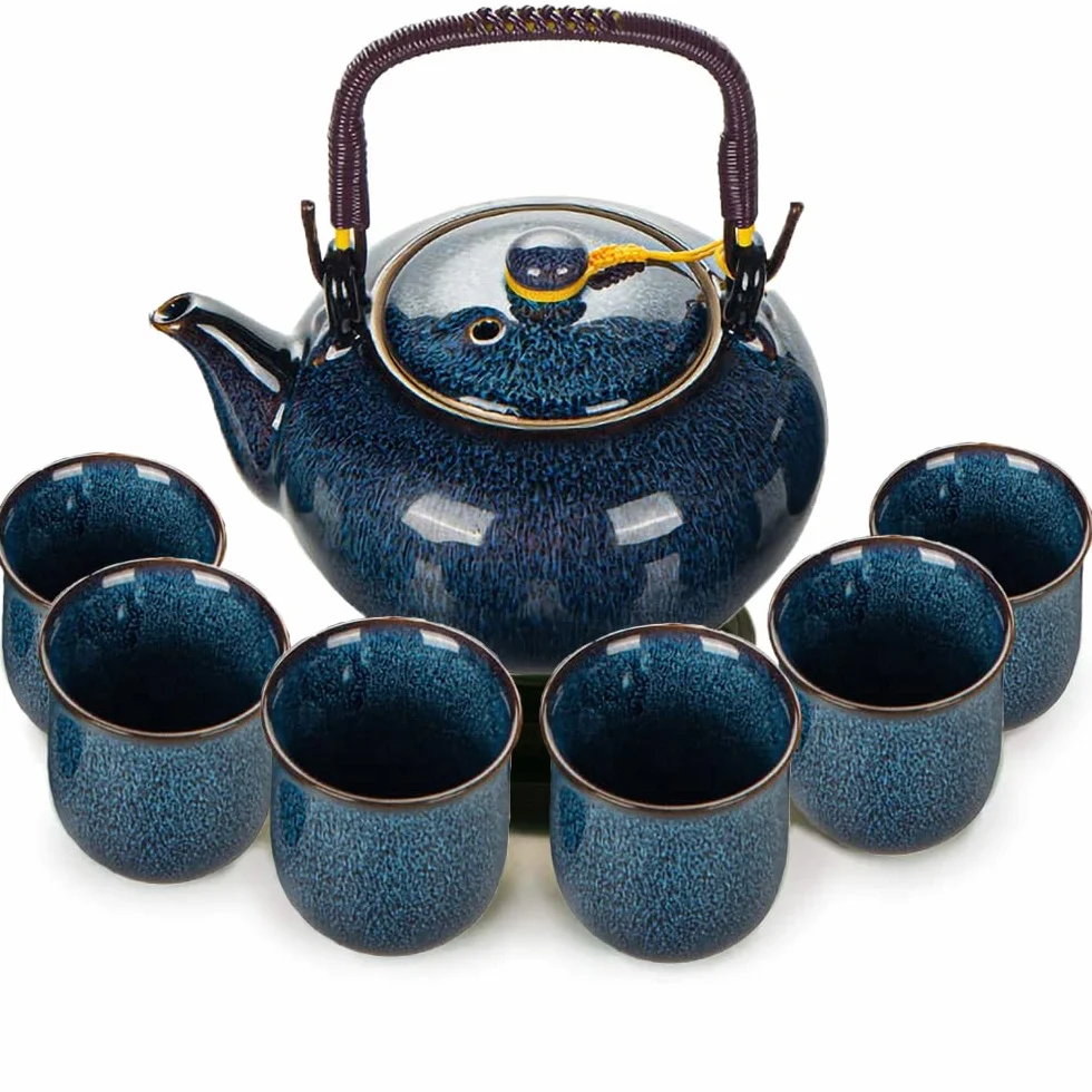 Servizio da Tè Cinese Kungfu, 1 Teiera 6 Tazze, Blu