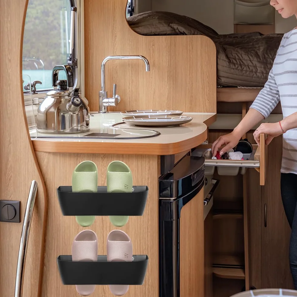 6 Pezzi Portascarpe da Parete per Camper Scaffale per Scarpe in Plastica per Camper Autoadesivo o con Foratura Scarpiera da Parete per Campeggio, Bagno