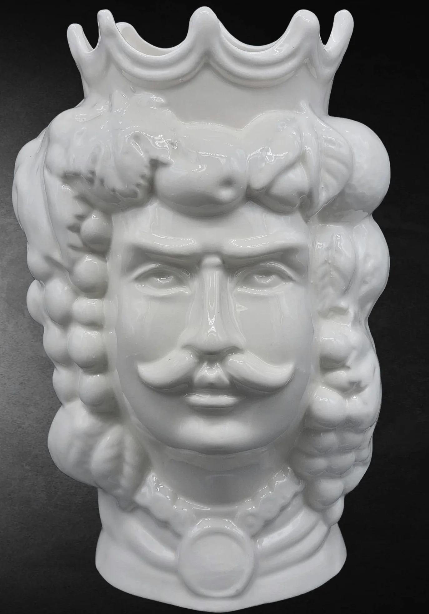 sicilia bedda - Teste di Moro in Ceramica di Caltagirone - Prodotto 100% Artigianale - Alta qualità (Altezza 35 Centimetri, Uomo Bianco Lucido)
