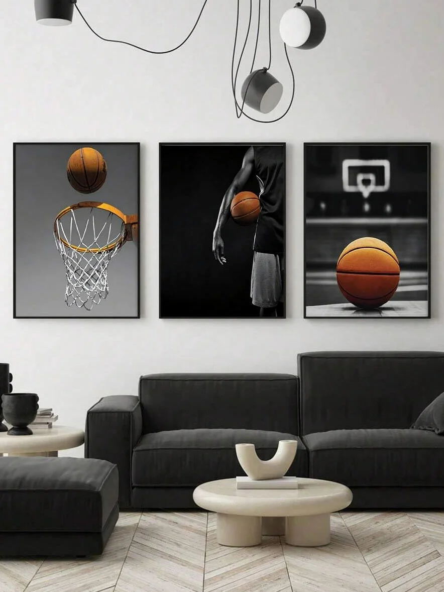 3 poster di azioni sportive, arte murale di basket, stampe artistiche di atletica, stampa su tela di canestro, dipinti di sport di squadra, decorazione per la cameretta dei bambini (50x70x3 cm/tela)