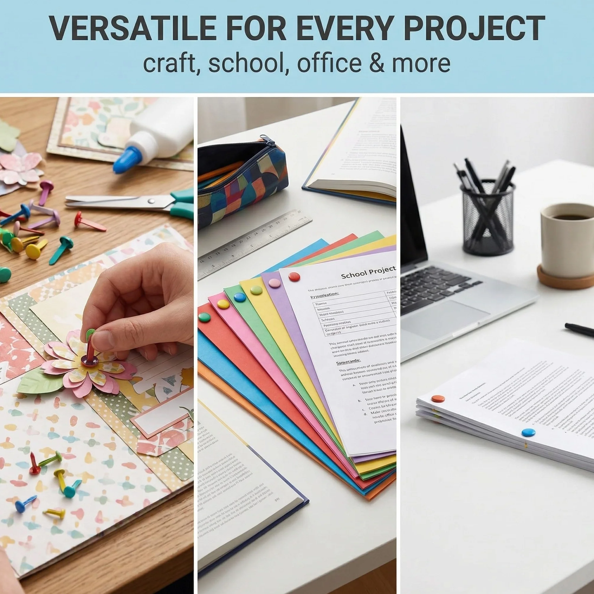 Fermacampioni Piccoli 100 Pezzi Colorati in Metallo per Scrapbooking DIY