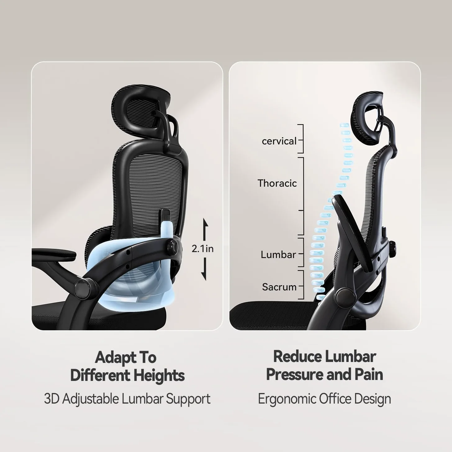 SIHOO M102C Sedia Ergonomica da Ufficio con Braccioli Ribaltabili, Supporto Lombare Regolabile, Design Ergonomico per Scrivania e Uso Domestico - Nero