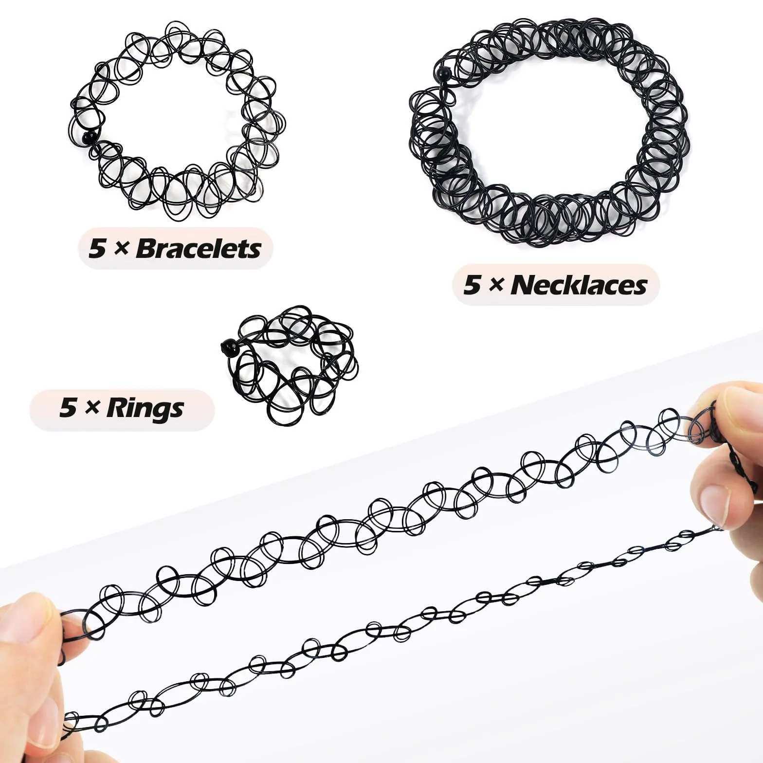 Collana per Tatuaggi 5 Set Elastica Tatuata Girocollo Vintage Moda Ragazze Donne