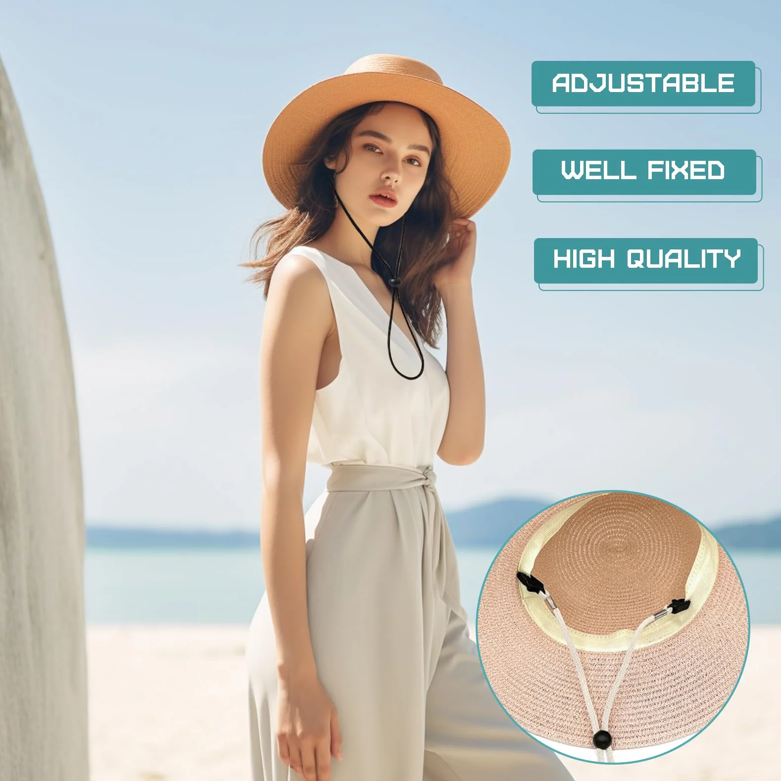 6 Clip Antivento Regolabili per Cappello, Fermi Con Cordino Anti-Smarrimento per Pesca, Escursionismo, Campeggio, Viaggi (Nero, Rosa, Beige, Blu, Caffè)