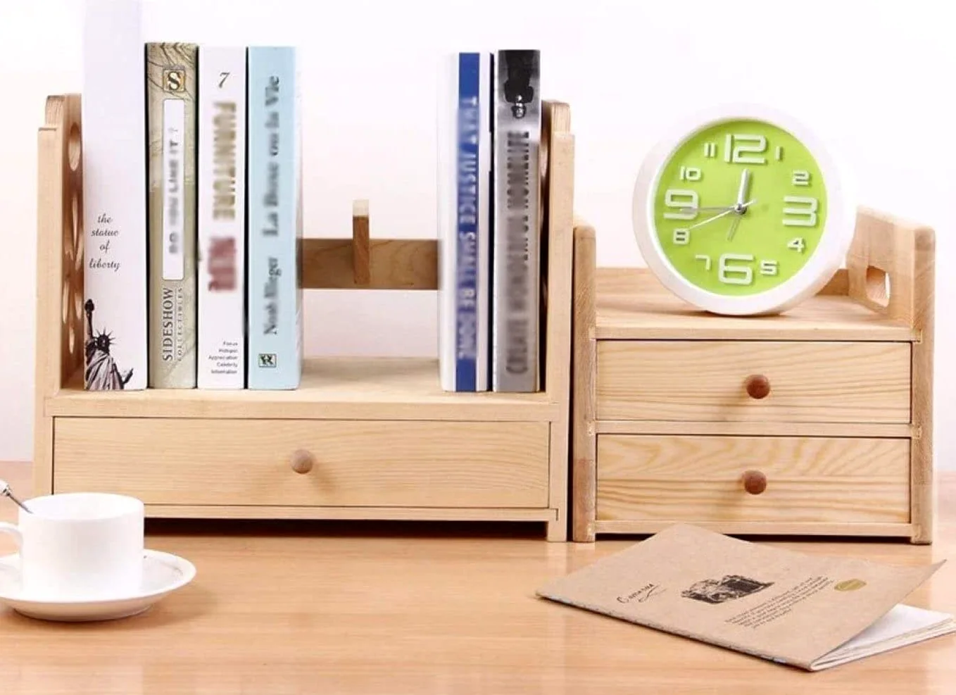 Organizer creativo da scrivania in legno, elegante e multifunzionale, per libri corti, forniture per ufficio e articoli vari, mensola da scrivania e organizer per cassetti per casa e ufficio