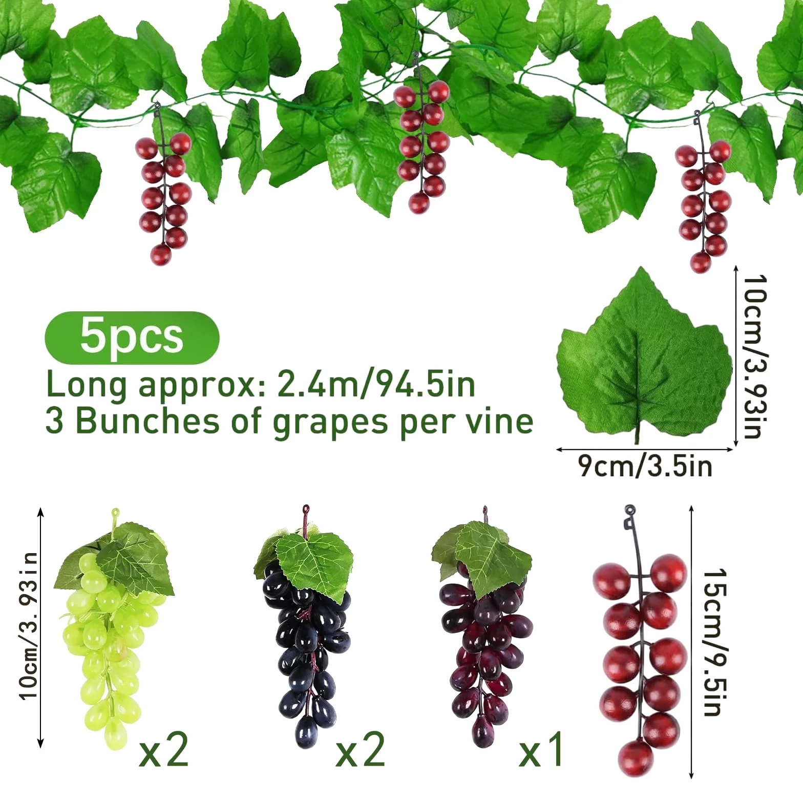 Uva Artificiale Viti Finta Spiedini Plastica Frutta Decorativa Realistica 10 Pezzi