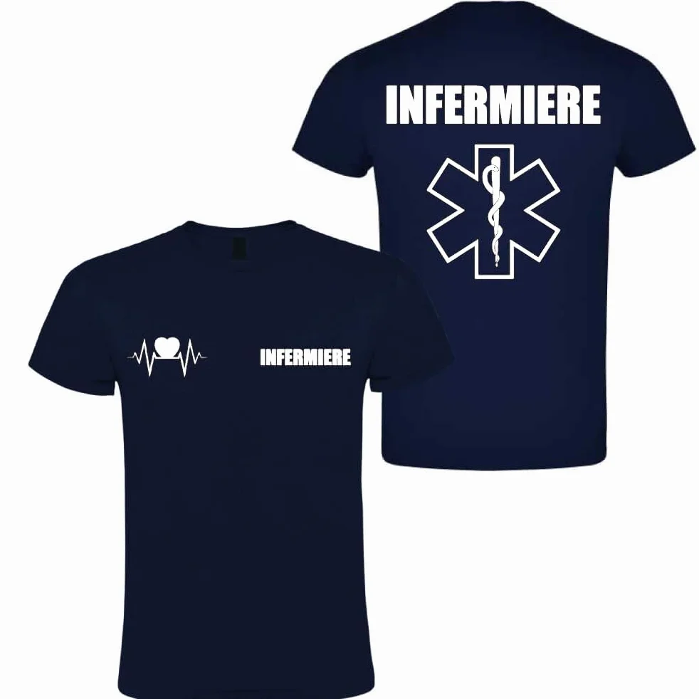 T-shirt in cotone per infermiere 118 soccorso con stampa bianca fronte e retro Blu Navy 3XL