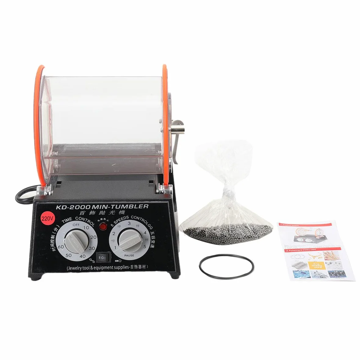 Macchina Lucidatrice per Gioielli, 60 W capacità 5 kg Tamburo Rotativo con Regolazione della velocità a 5 stadi per La Lucidatura di Superfici, Smussatura, Ravvivatura, Rimozione della Ruggine
