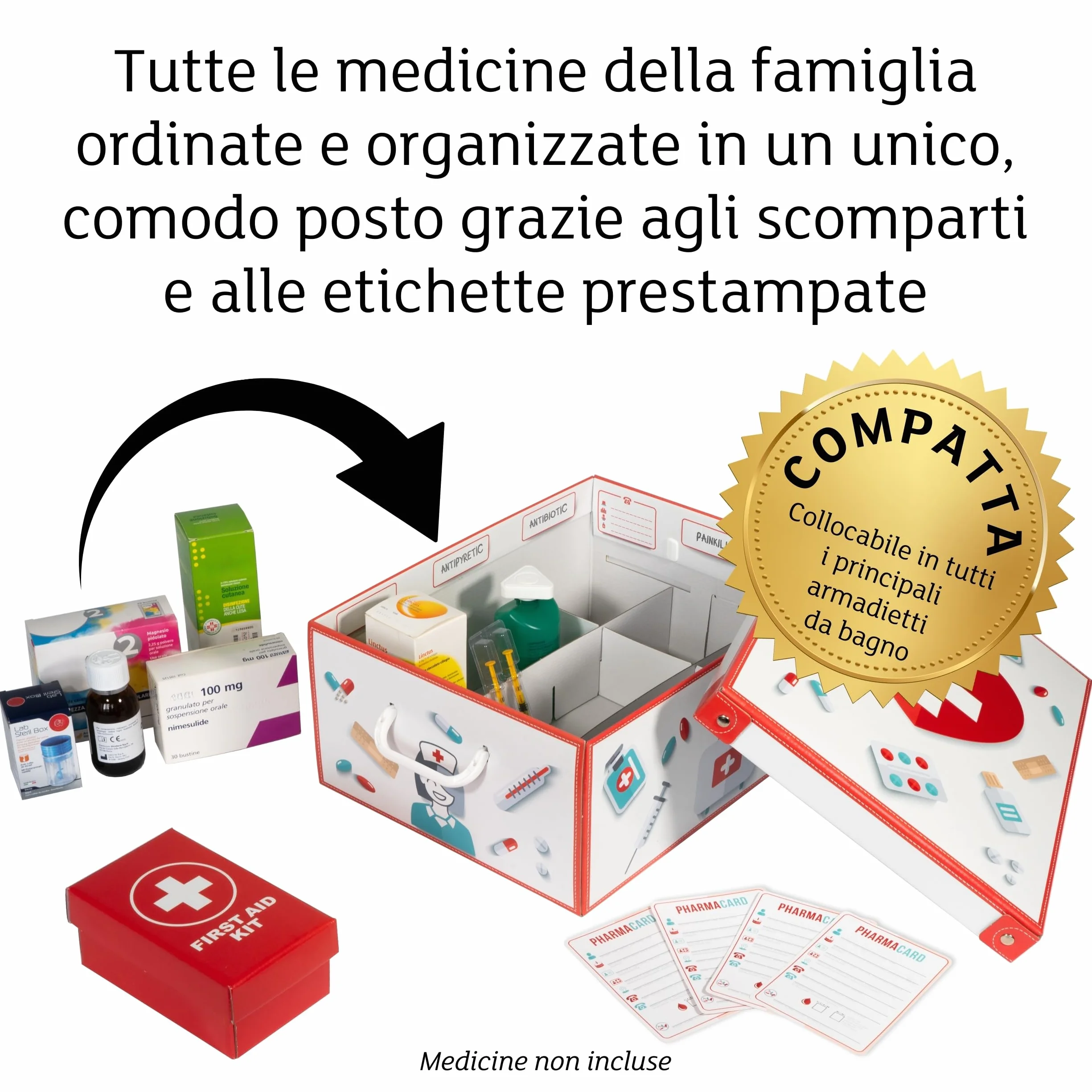 Lavatelli Pharma Organizer, Scatola Cartone per Medicinali con Divisore, 32x42x17,5 cm, Primo Soccorso