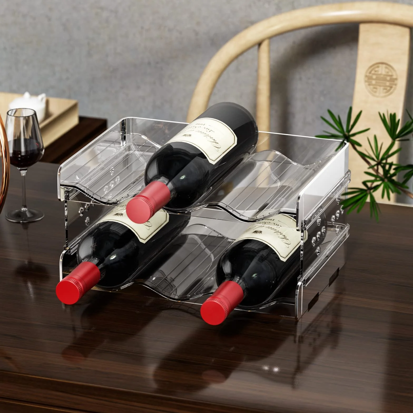 Relota Set di 2 Portabottiglie in Plastica per Vino e Acqua, Impilabile Verticale, Contiene 6 Bottiglie