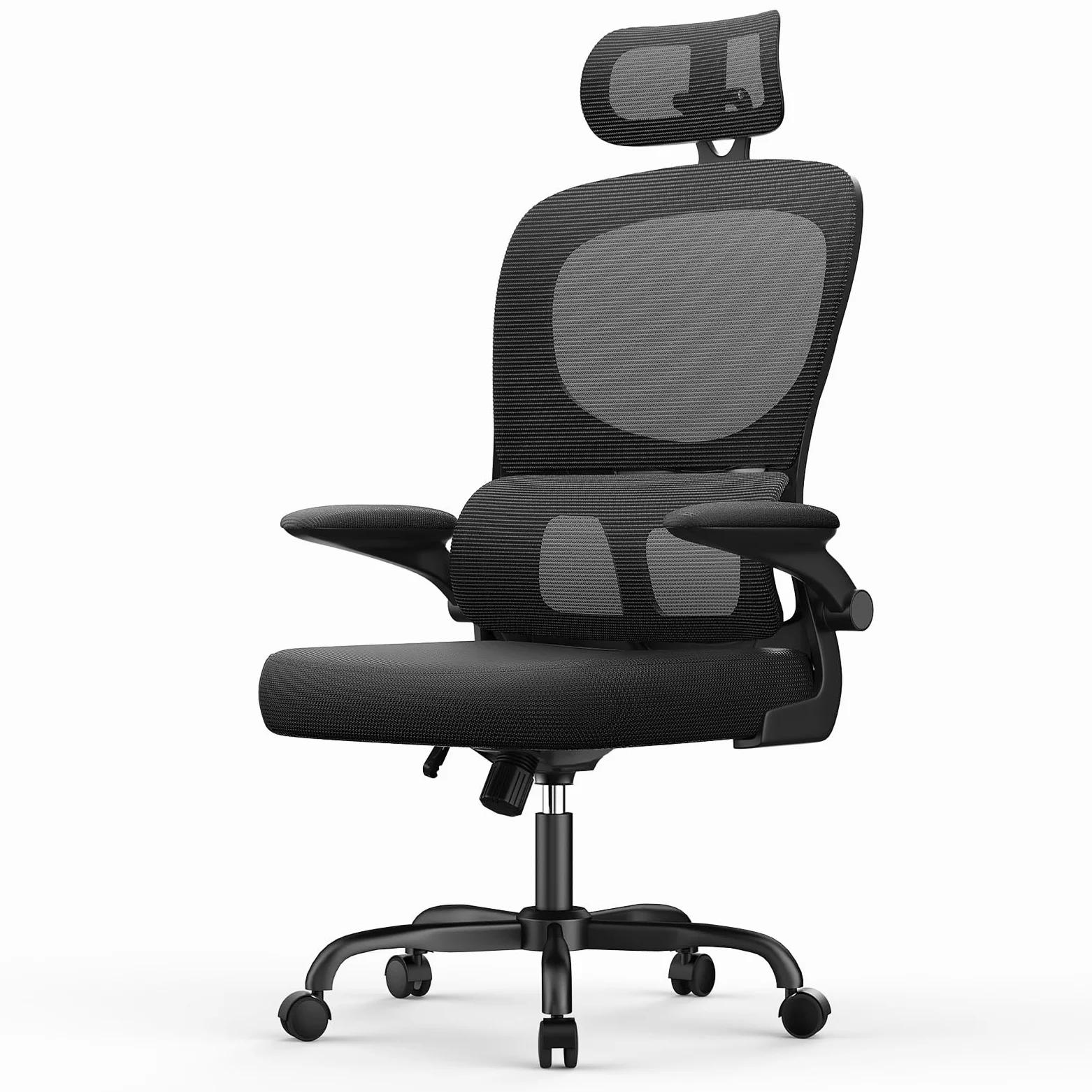 naspaluro Sedia Ufficio Ergonomica, Sedia Scrivania Con Supporto Lombare a Forma Di C, Schienale E Poggiatesta Regolabili, Braccioli Reversibili, Sedile in Rete Traspirante per L'ufficio, Nera