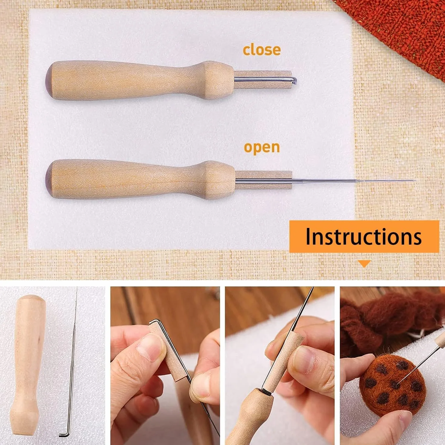 Txeouse 60 Pezzi Aghi Lana Cardata Kit 3 Taglie Strumenti Feltro Lana con Bottiglie e Manici in Legno per DIY Artigianato