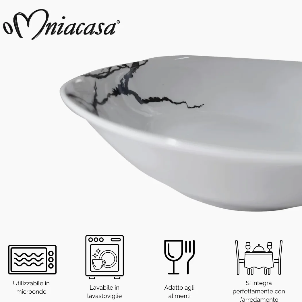 Servizio Piatti 38 Pezzi Per 12 Persone | Resistente Porcellana Bianca e Nera Design Moderno Marmorizzato Elegante Raffinato | Uso Quotidiano, Occasioni Speciali, Lavabile in Lavastoviglie