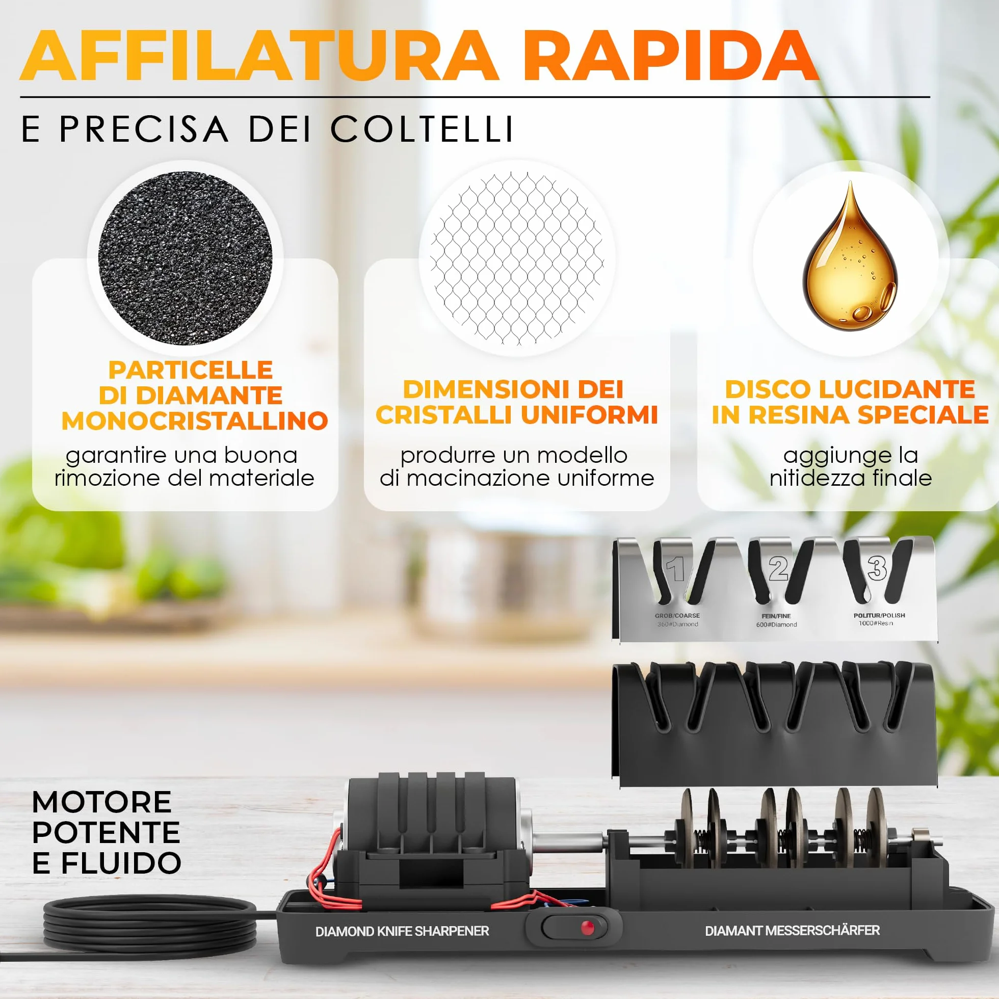 AUSTEIN Affilacoltelli Elettrico Professionale TG2202 Diamante Mole Monocristalline Motore Silenzioso