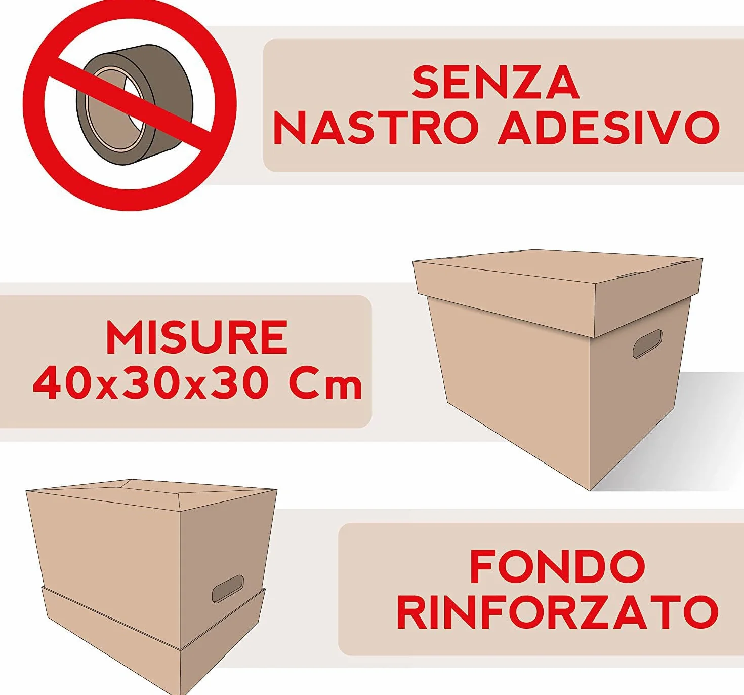 LEONARDO Scatole cartone trasloco con coperchio 40x30x30 cm richiudibile con maniglie
