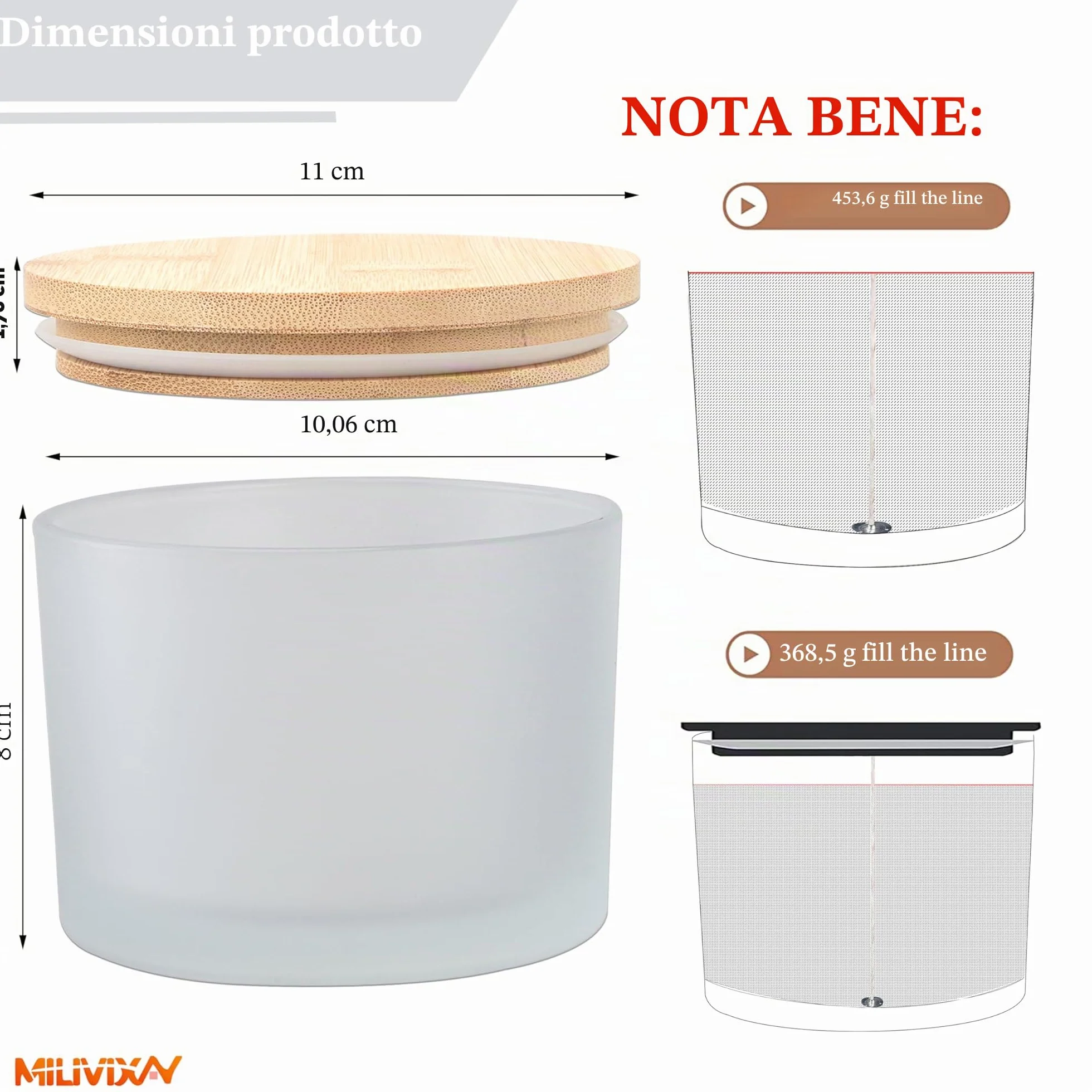 Confezione da 6 barattoli per candele da 16 once con coperchi in bambù e kit per la produzione