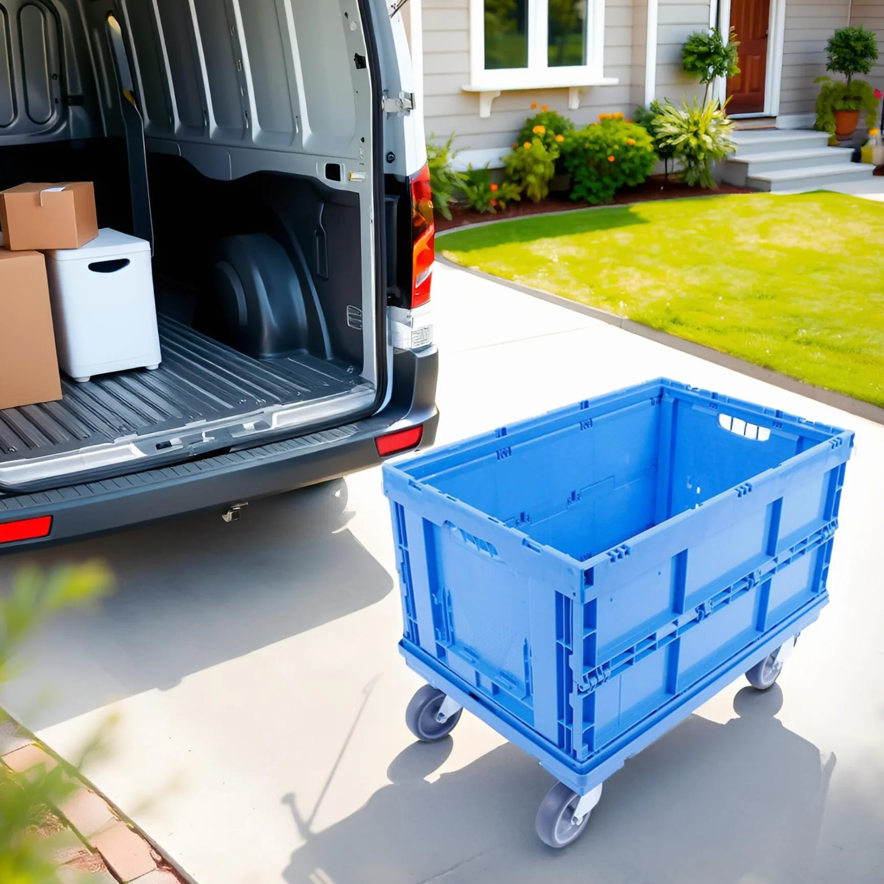 Carrello trasportabile 300 kg 4 ruote girevoli Made in Germany TÜV blu