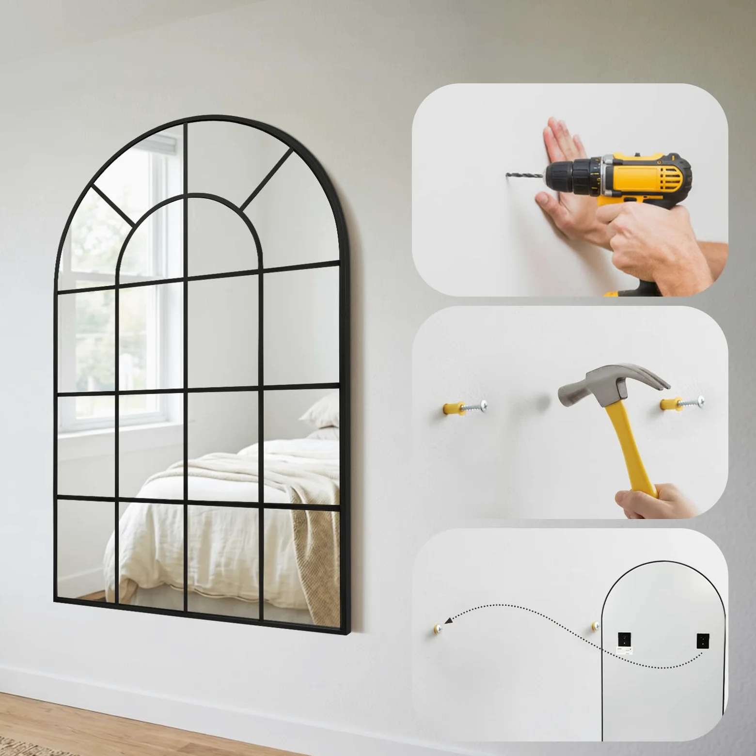 Reflix Specchio da giardino, 100 x 75 cm, specchio da parete decorativo, specchio per finestra con telaio in alluminio, per corridoio, soggiorno, camera da letto, ingresso, nero