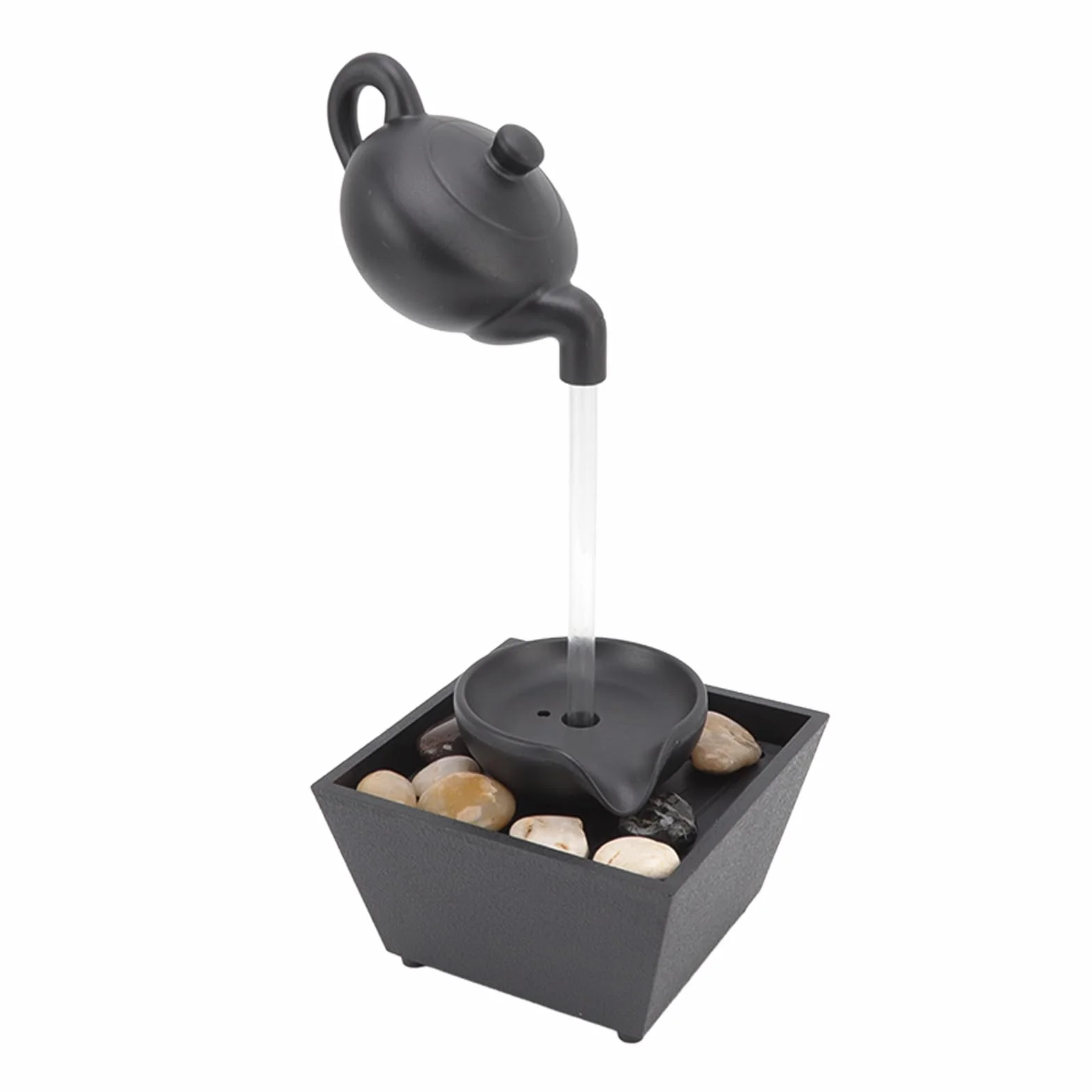 Ornamento Galleggiante per Fontana D'acqua con Teiera - Creativo e Artistico, Decorazione a Cascata in Stile Cultura del tè Cinese con Luci a LED, Pietre per Scrivania da tè,