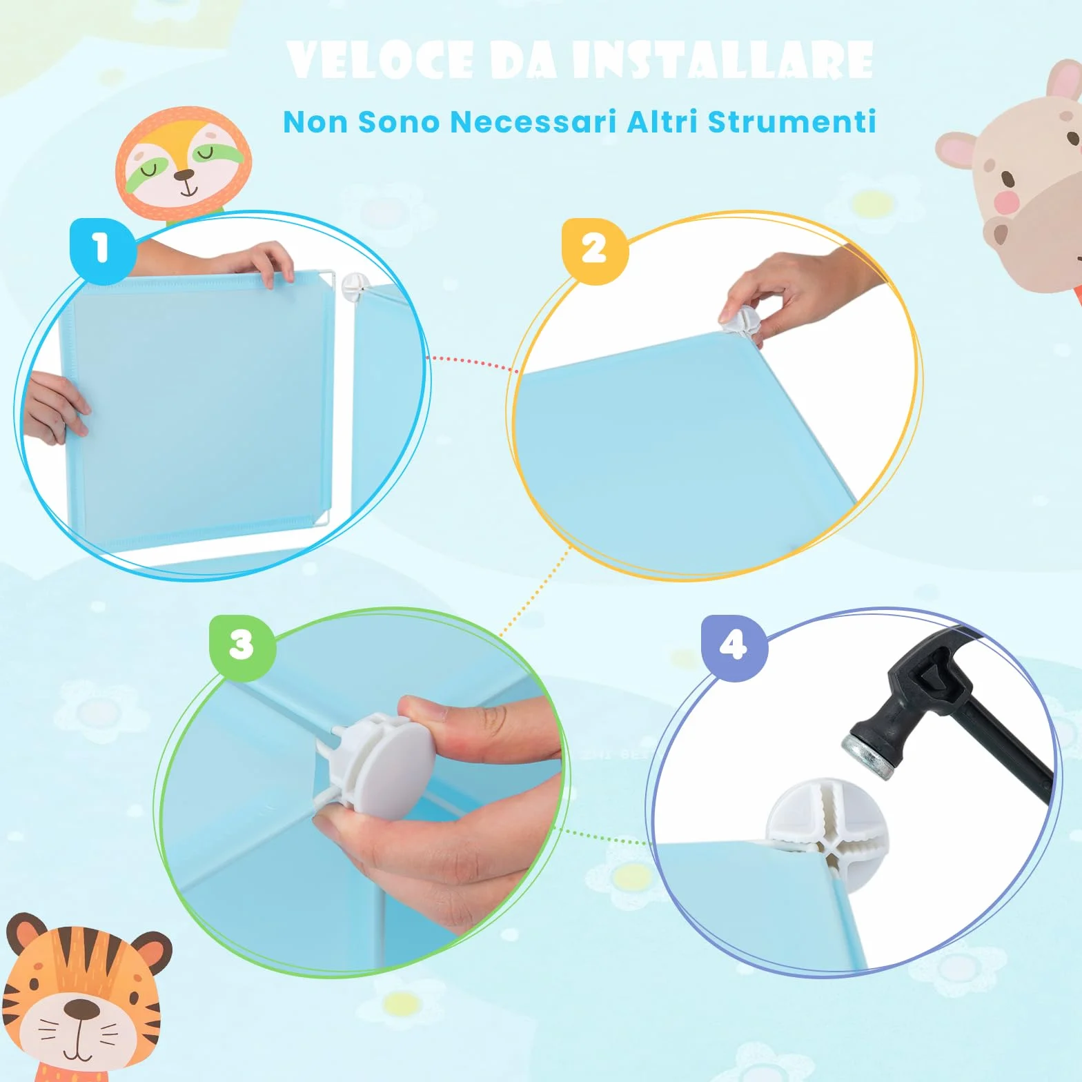 RELAX4LIFE Armadio Modulare a 8/12 Cubi per Bambini con 2 Barre Appendiabiti, 8/12 Ante, Mobile Salvaspazio per Cameretta e Asilo Nido, Portata di Ogni Cubo 10 KG (Animale-12 Cubi,Blu)
