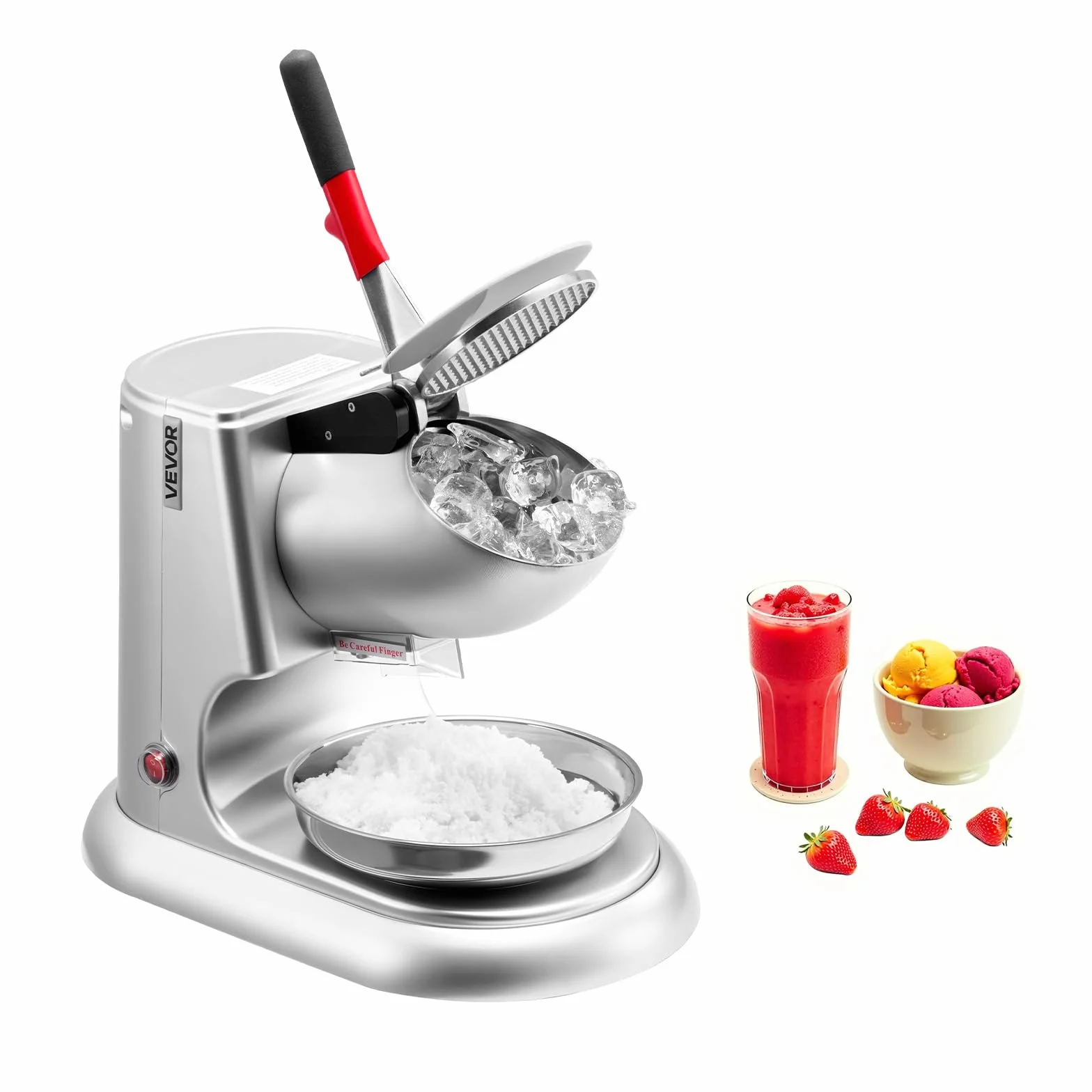 VEVOR Macchina Tritaghiaccio 100 kg/h, Produttore di Granita 4 Lame, Acciaio Inox 300 W 2000 Giri/min Argento