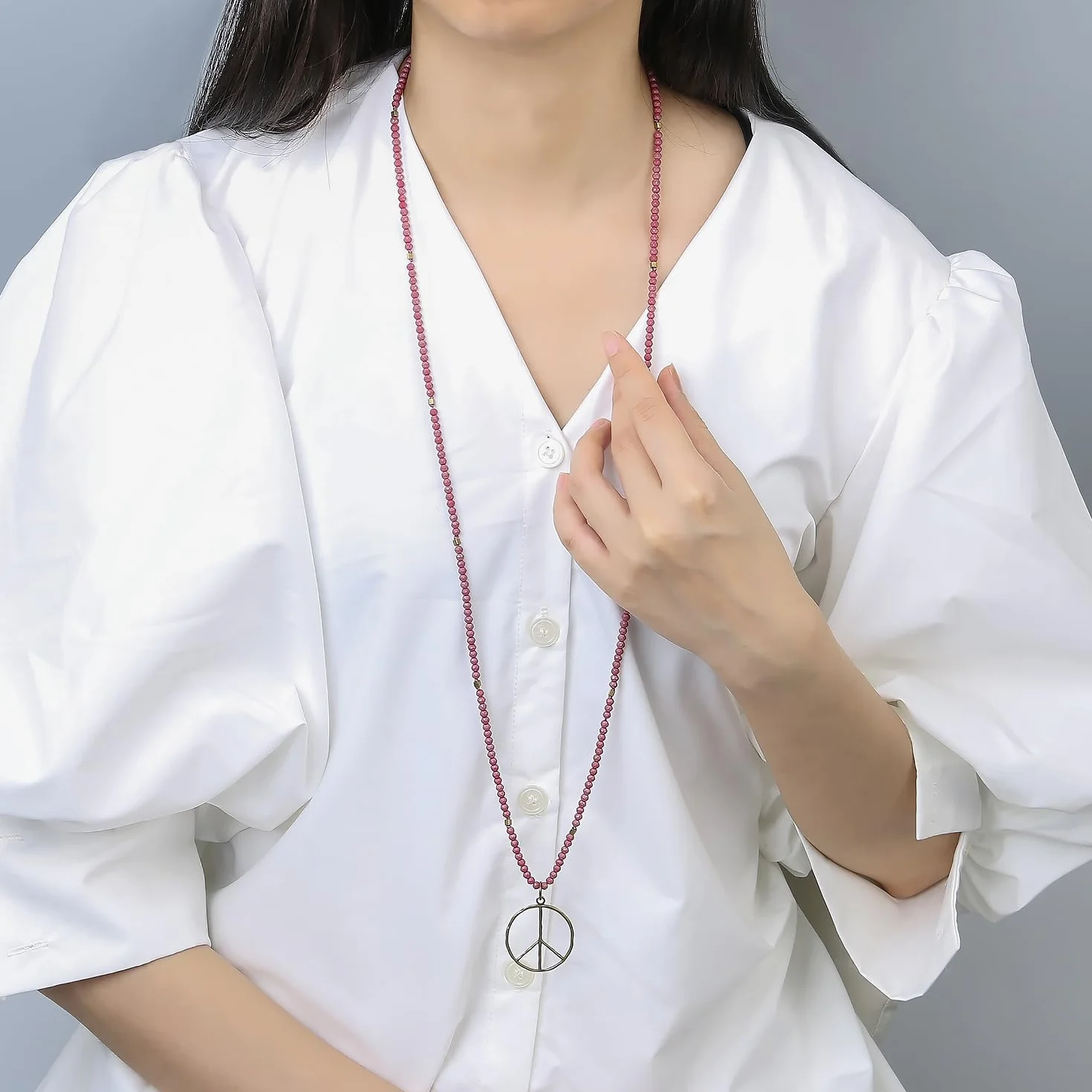 KELITCH Peace Sign collana ciondolo cristallo donna legno ovale