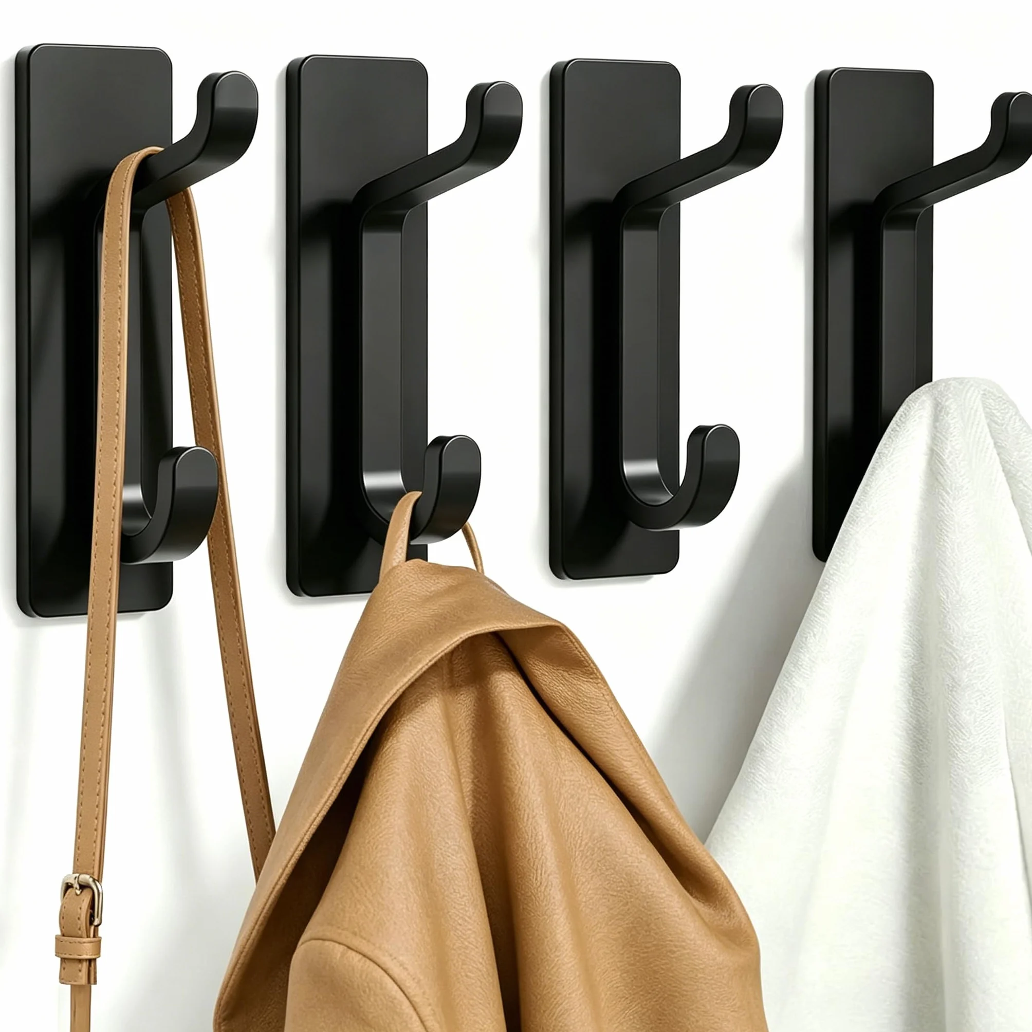Josmimic Porta asciugamani senza foratura: ganci adesivi extra resistenti da 6 kg, ganci da parete autoadesivi, ganci per cappelli per bagno, ganci per asciugamani e appendiabiti, set da 4, nero