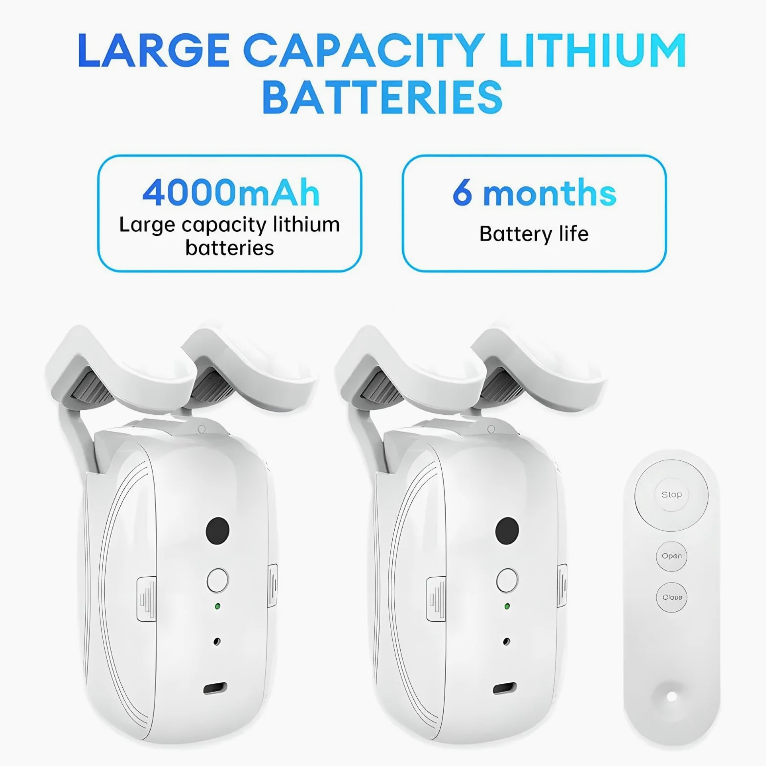 Apritende intelligente 3 in 1, Apritende elettrico con telecomando Bluetooth, Facile da installare/Avvio con un clic/Batteria da 4000 mAh, per asta romana/binario a T/binario per tende a U 2PCS
