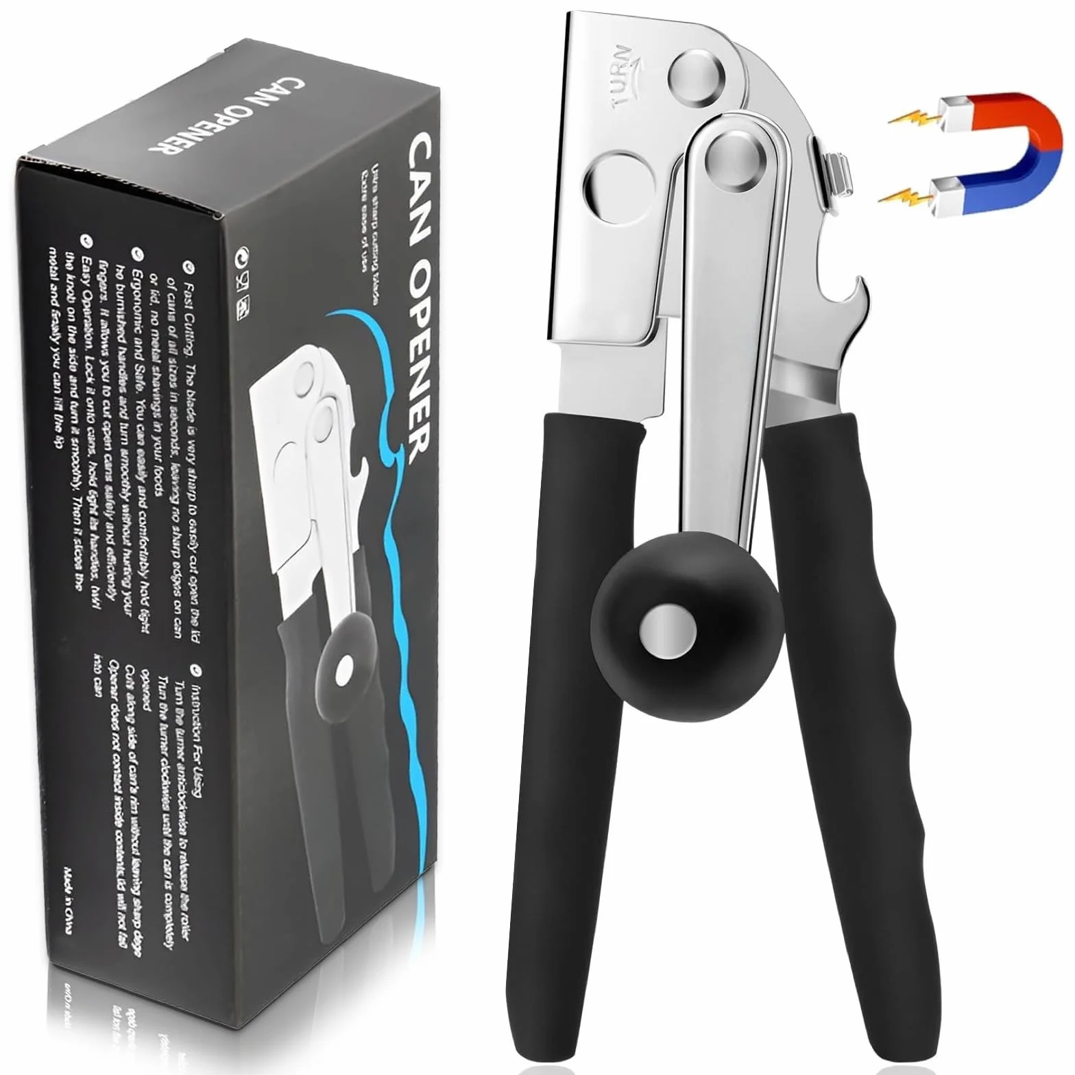 Apriscatole professionale in acciaio inox manuale bordo liscio nero