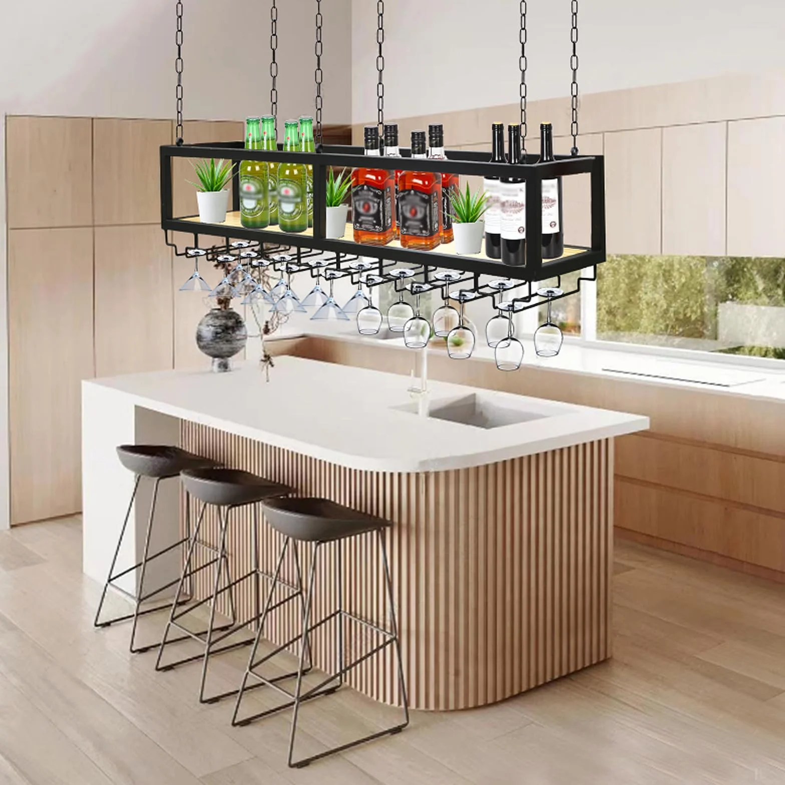 Portabottiglie da Soffitto Regolabile in Altezza per Cucina Bar Caffetteria