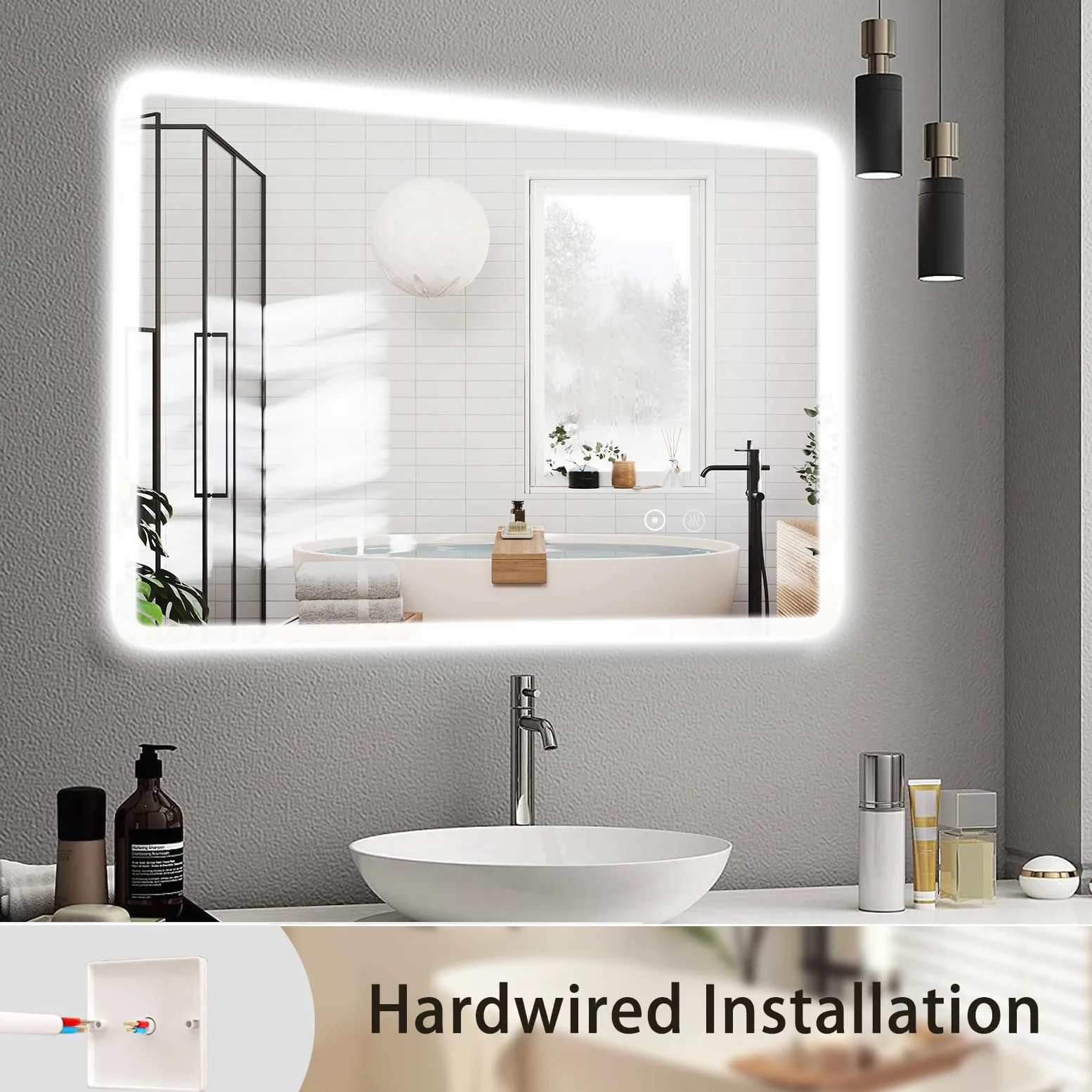 SaniteModar Specchio Bagno LED 70x90 cm | Luminosità regolabile, luce tre colori, antiappannamento, IP44, installazione verticale/orizzontale.