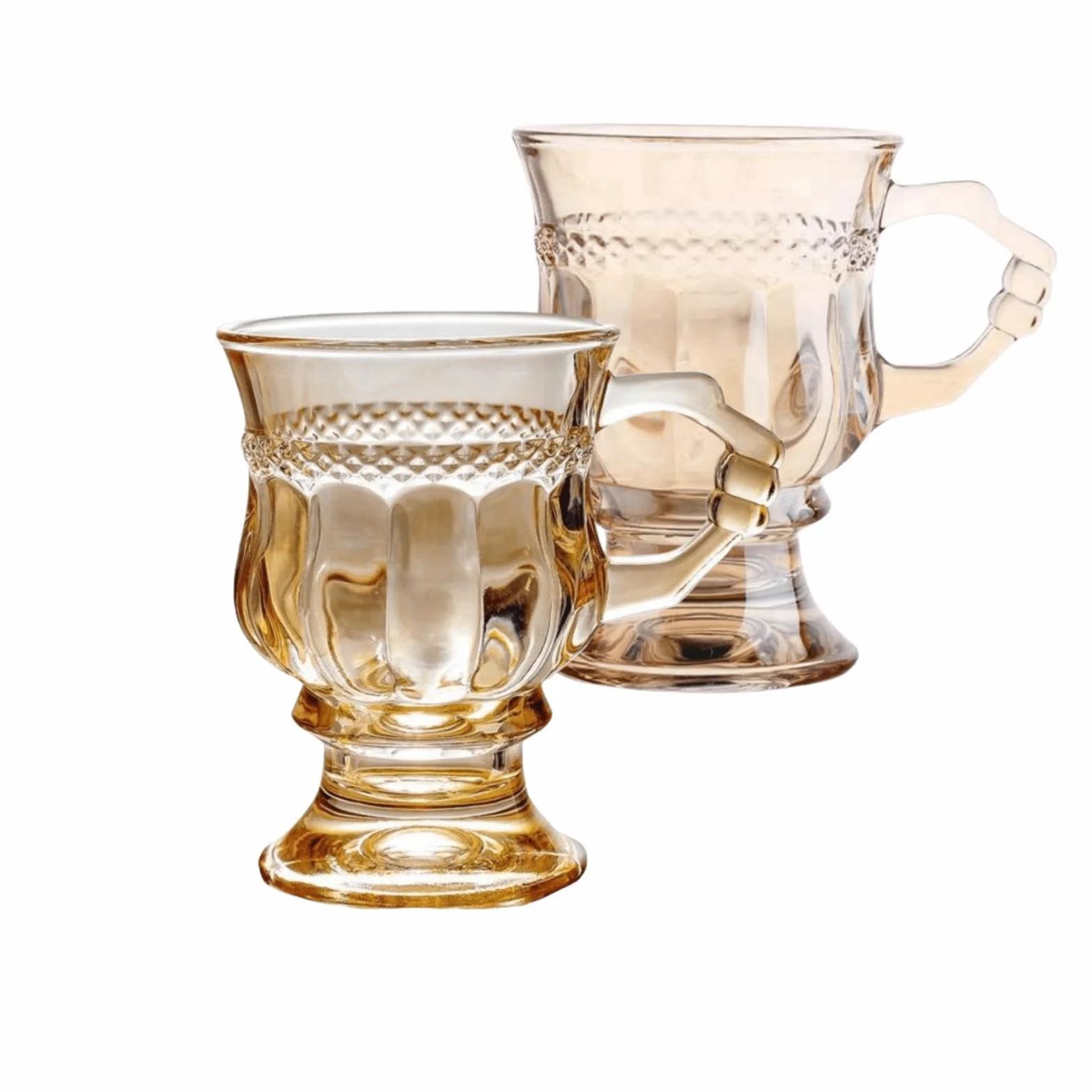 Tazze da caffè irlandesi vintage, in vetro trasparente con manico, base con piedistallo, resistente al calore, tazze resistenti per cioccolata calda, tè, caffè (beige, 2pcs)