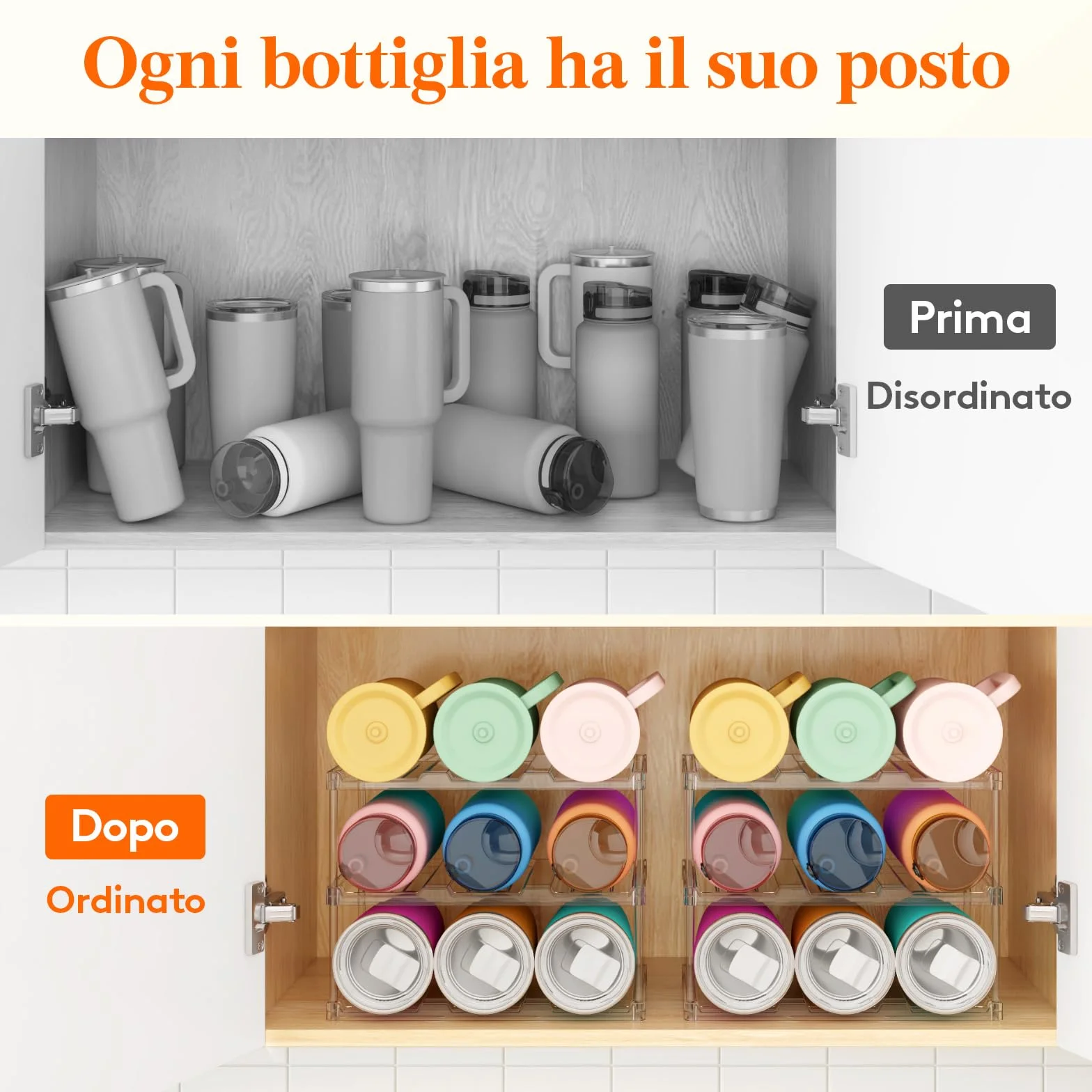 Lifewit Organizer Impilabile per Bottiglie 3 Ripiani 9 Bottiglie Plastica Cucina