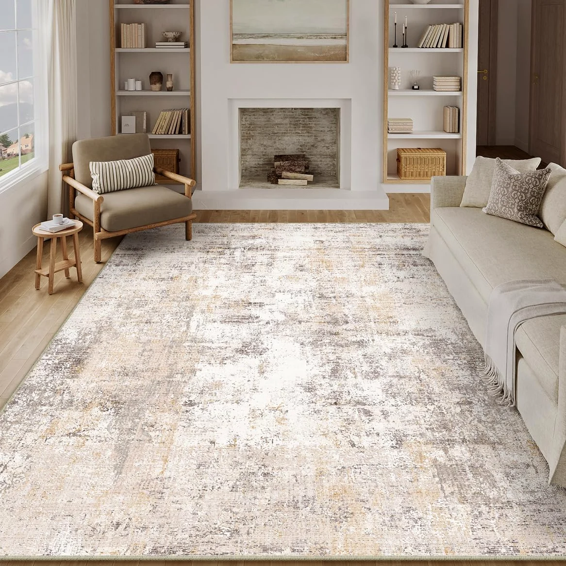 HUGEAR Tappeto Salotto Moderno Beige Grigio Tappeti 300x400cm Lavabile in Lavatrice Antiscivolo Astratto Naturale Grande Carpet Cameretta Scendiletto Camera da Letto Ufficio Pelo Corto
