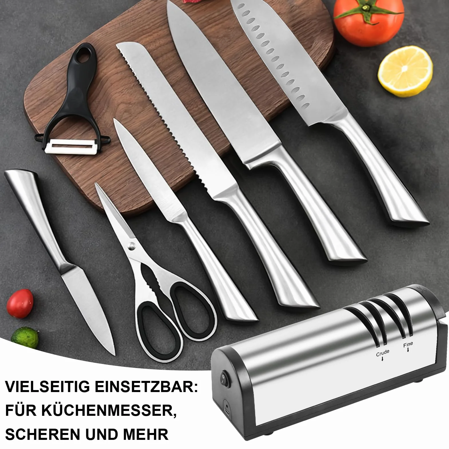 Affilacoltelli Elettrico in Acciaio Inox, Affilacoltelli Professionale di Alta Precisione per Coltelli da Cucina
