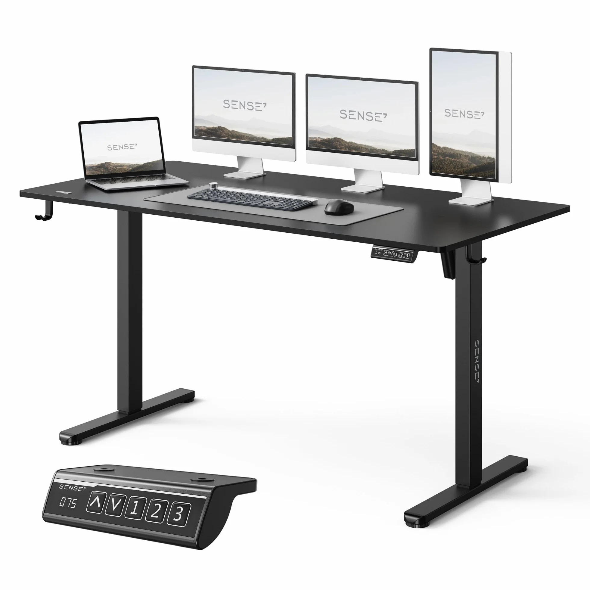 SENSE7 Nojo Light Scrivania Elettrica Nera 140x70cm, Portata 70kg – Grande Scrivania Ergonomica con Memoria e Motore Silenzioso – Ideale per Gaming e Ufficio