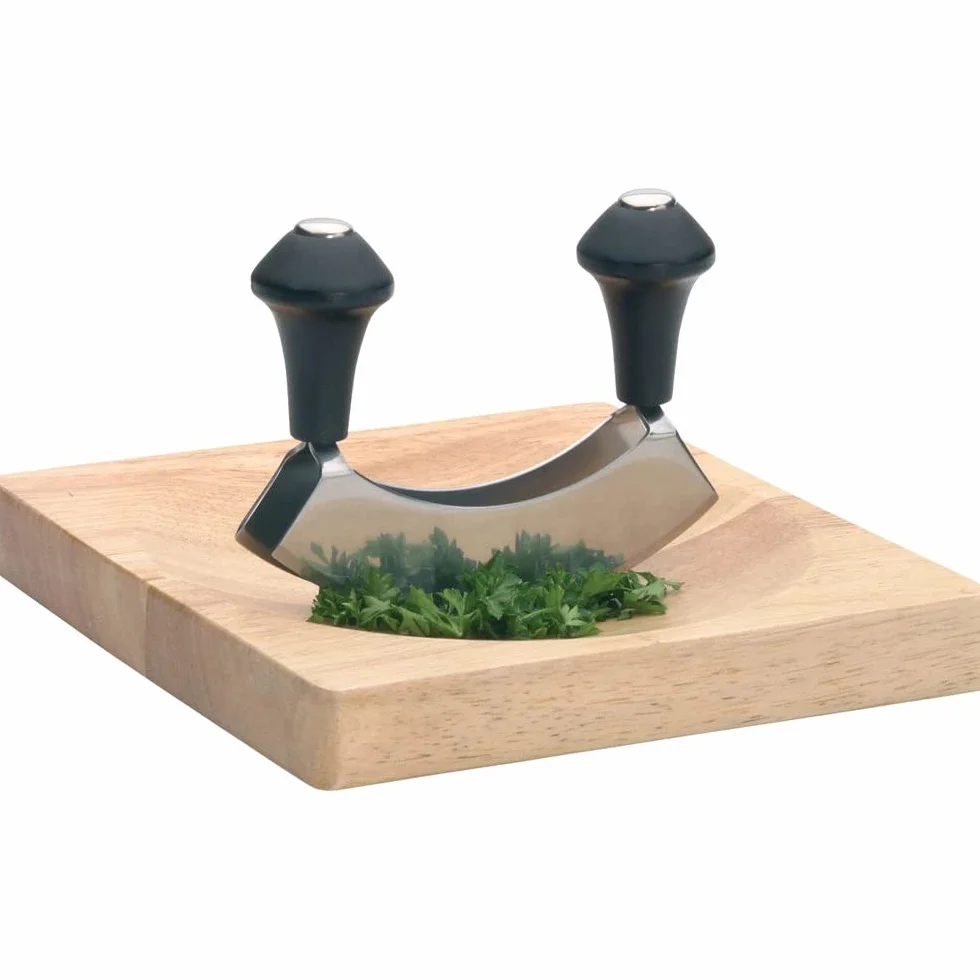 KitchenCraft We Love Food Set Mezzaluna in Acciaio Inox, Nero, 20 cm