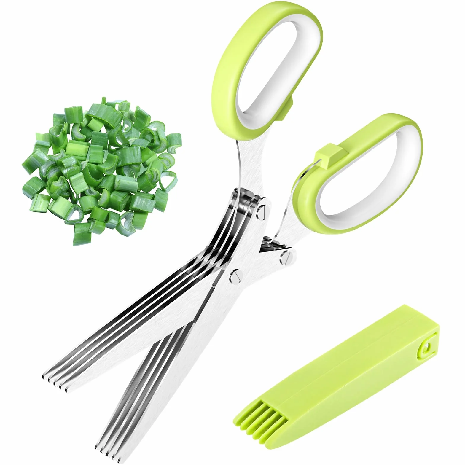 Relota Forbici per Erbe Aromatiche, Forbice Cucina a 5 Lame in Acciaio Inox con Coperchio di Sicurezza, Forbici Cucina per Erba Cipollina, Prezzemolo, Erbe Aromatiche, Spezie Verdure