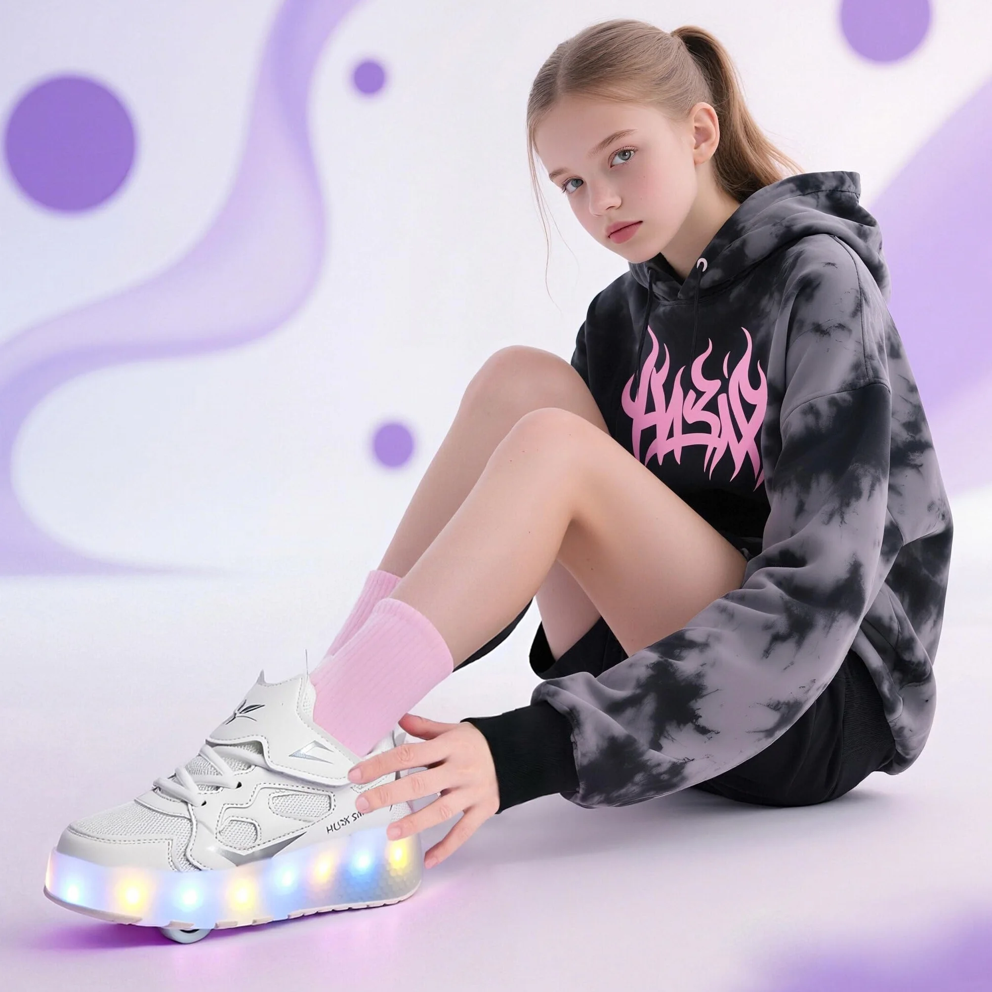 Sneaker per Bambini Scarpe da Skateboard a Due Ruote Luce a Cambio Colore Regolabile Ricarica USB 27–40 EU