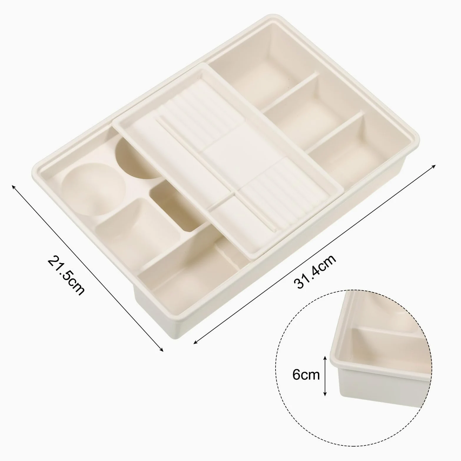 PATIKIL Ad incastro Scrivania Cassetto Organizer, 2pz Plastica Cassetto Divisore Contenitore Contenitori per Ufficio Cucina Camera da letto Cassettone Trucco Armadietto, Bianco