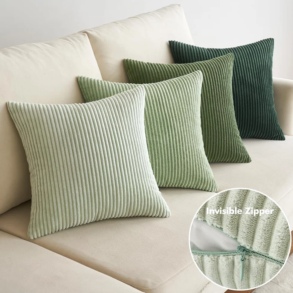 EMEMA Fodere Cuscini in Velluto a Coste 50x50cm Confezione da 4 Verde-salvia