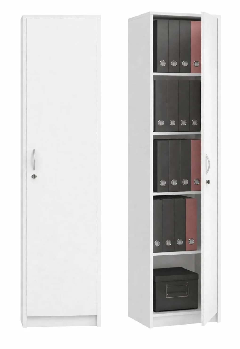 Armadio per ufficio con serratura, armadietto per documenti, libreria per ufficio con 1 porta e 5 scomparti, armadietto universale per ufficio e casa 180x44,5x35 cm (Bianco)