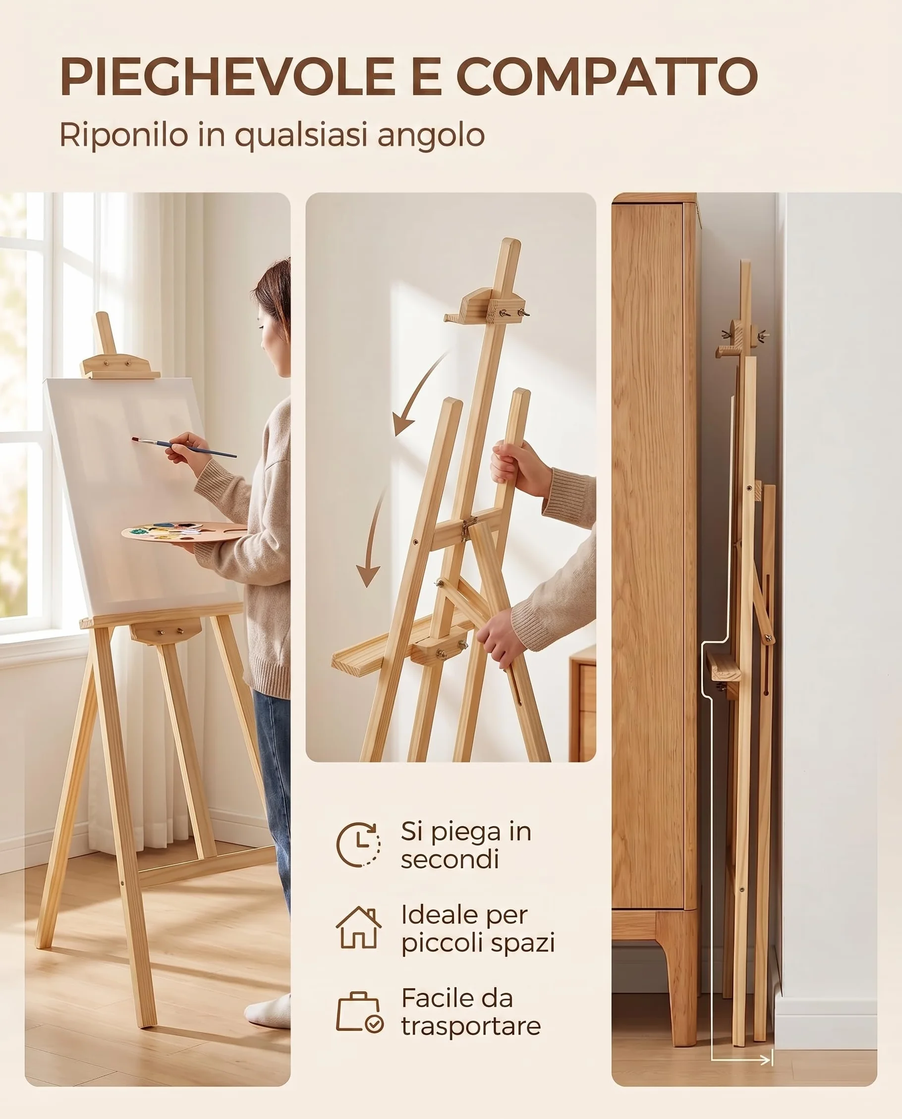 Cavalletto Pittura in Legno di Pino 175 cm Regolabile Altezza e Inclinazione