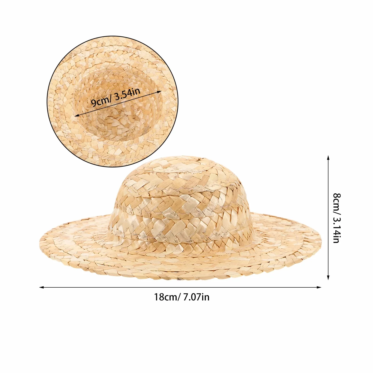 2 Pezzi Cappelli Mini di Paglia Beige per Bambole, Sombrero Intrecciato Leggero e Versatile per Decorazioni e Attività Creative in Famiglia