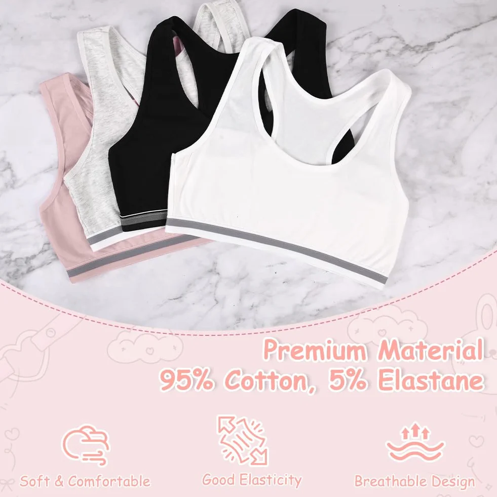 Flintronic 4 Pezzi Reggiseno Sportivo Bambine Cotone Non Imbottito Top Corto Allenamento