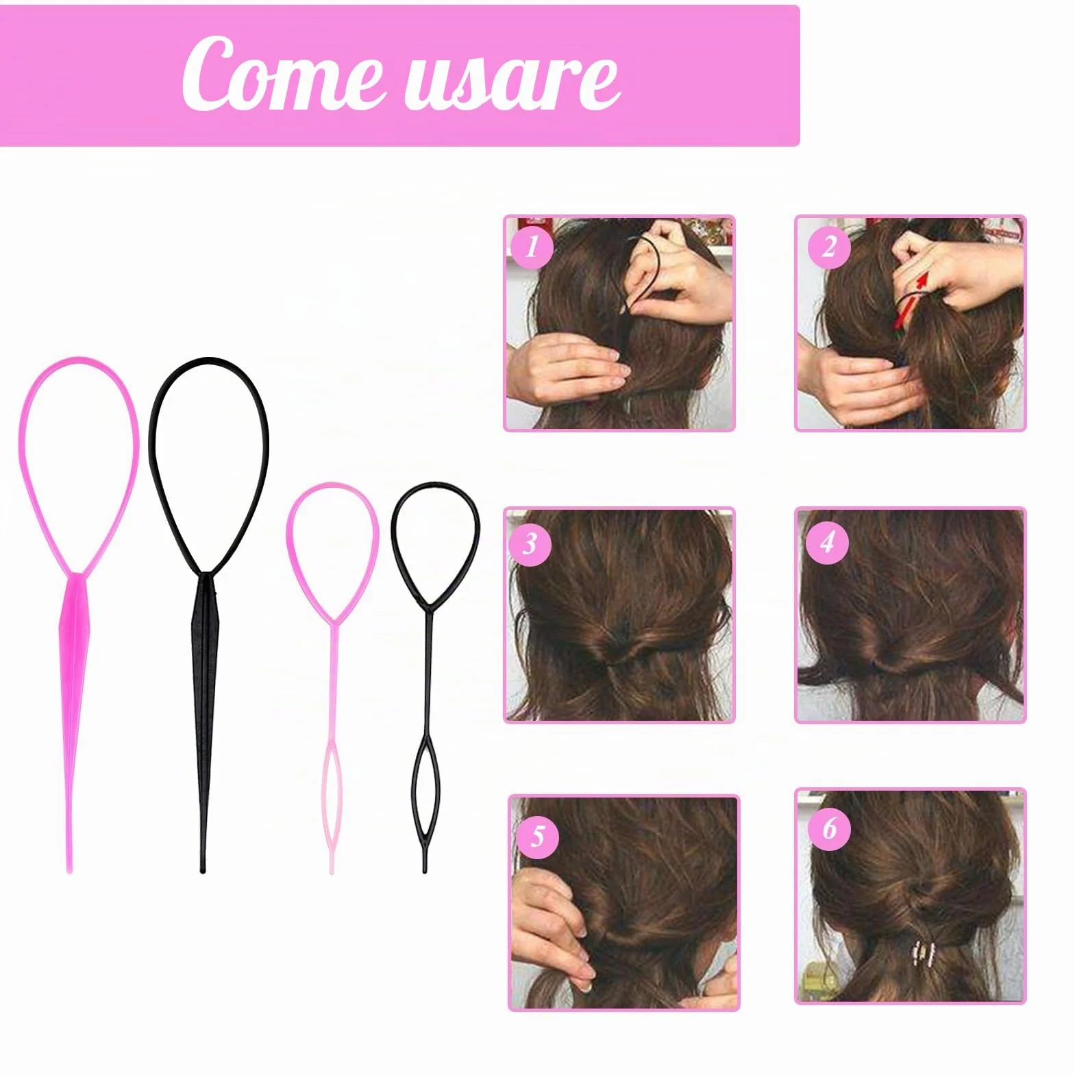 Set Accessori per Capelli Donna 6 Pezzi Strumenti Styling Fasce Twist
